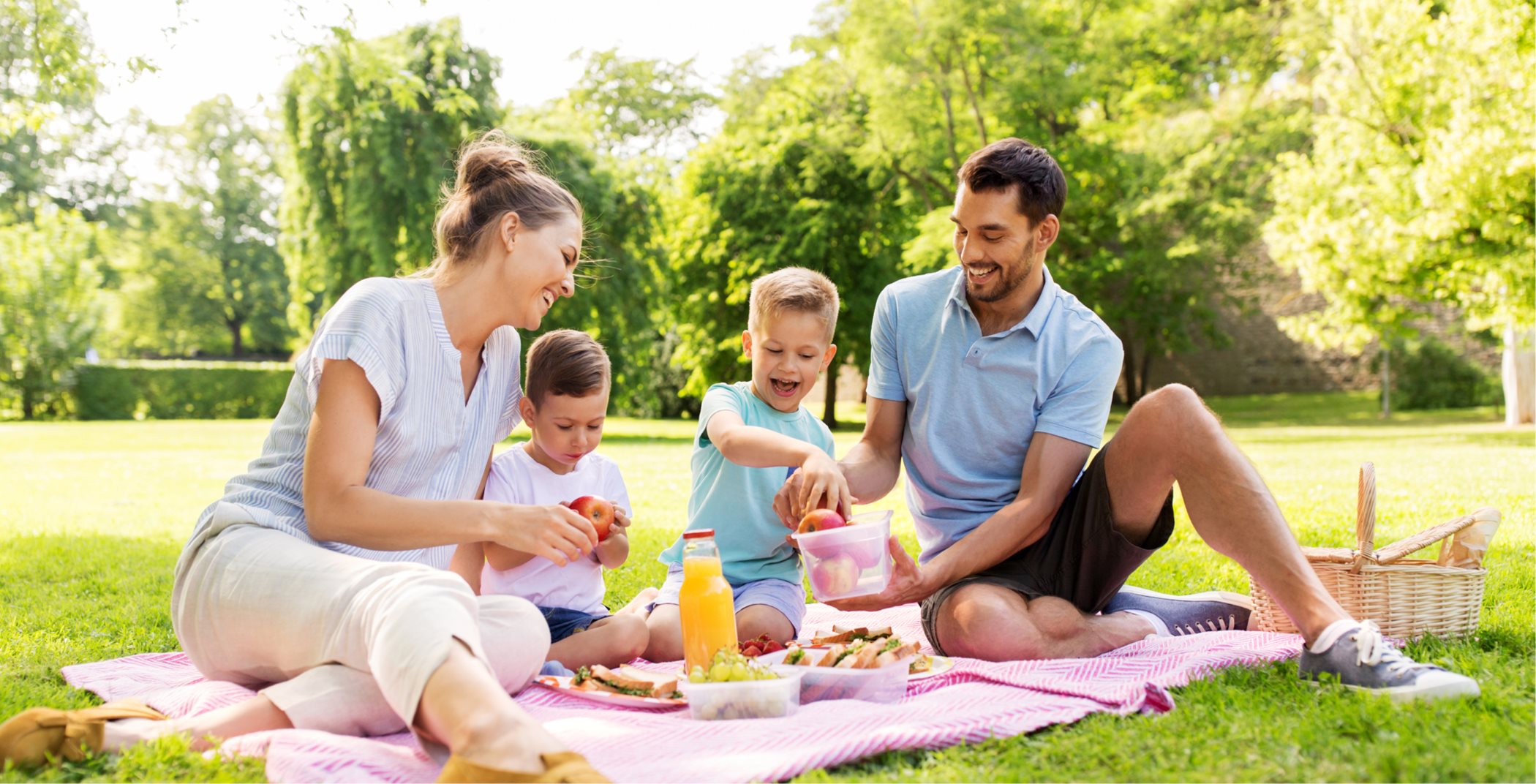 Family enjoying picnic together 