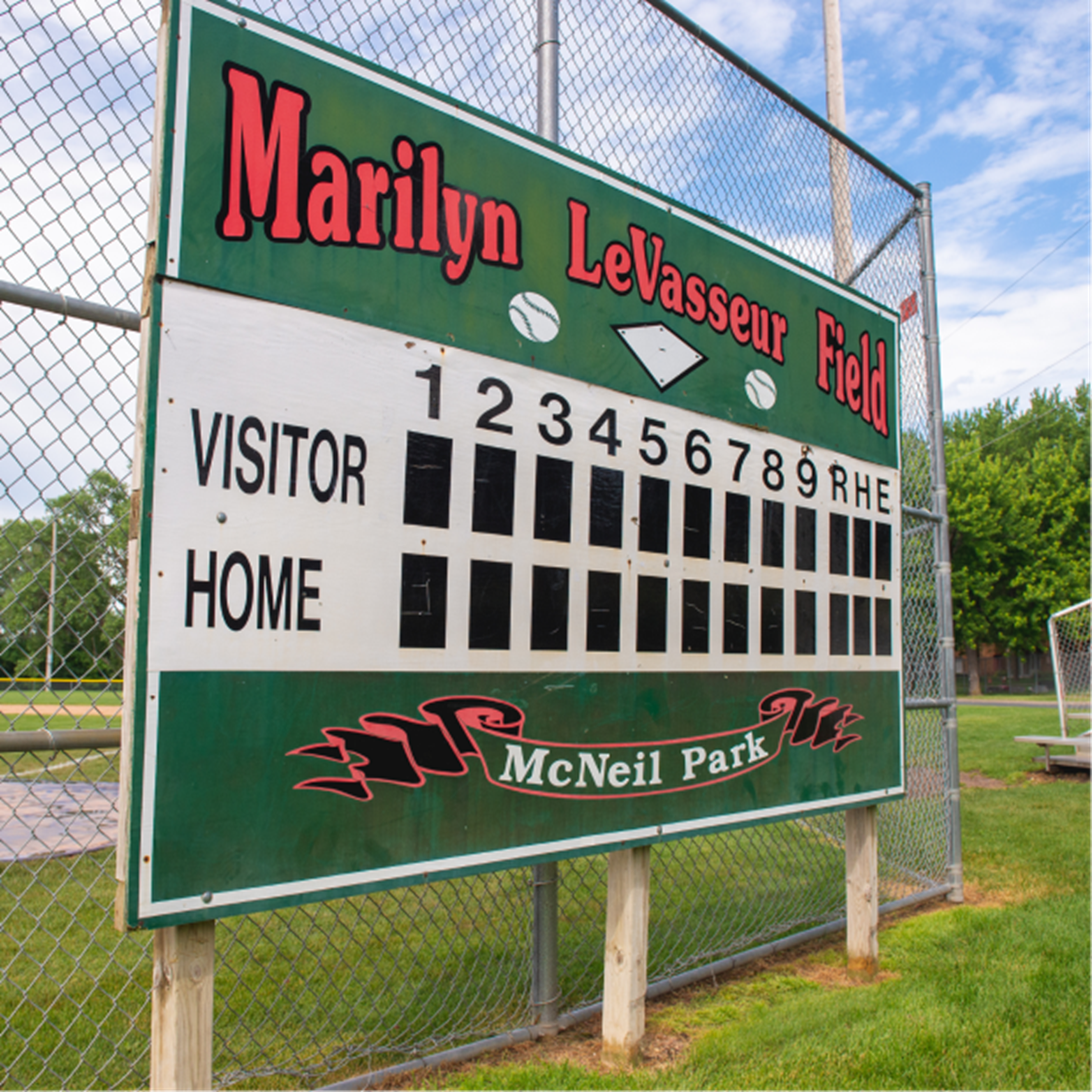 Baseball field scoreboard closeup