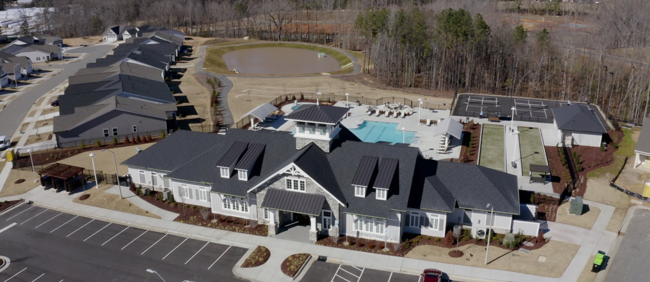 Aerial view of Auburn Village Clubhouse and Swimming Pool