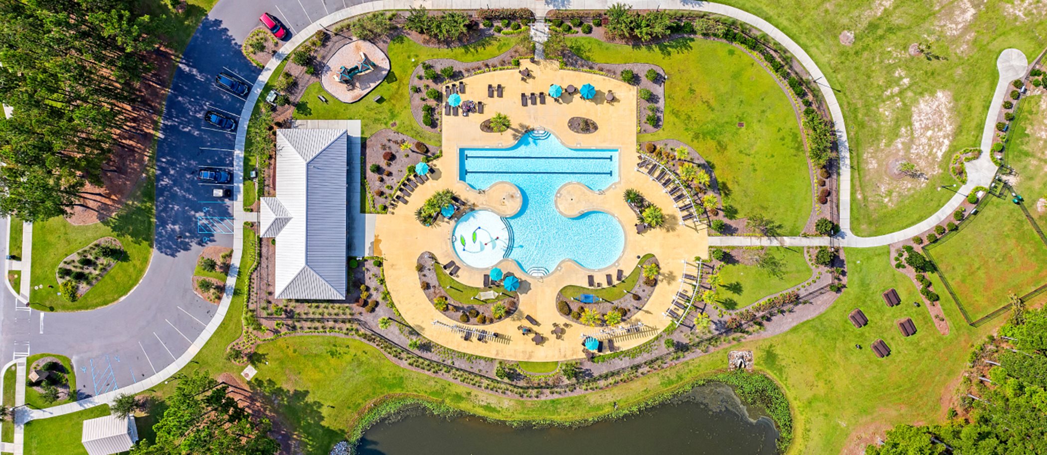 Aerial view of Lindera Preserve swimming pool