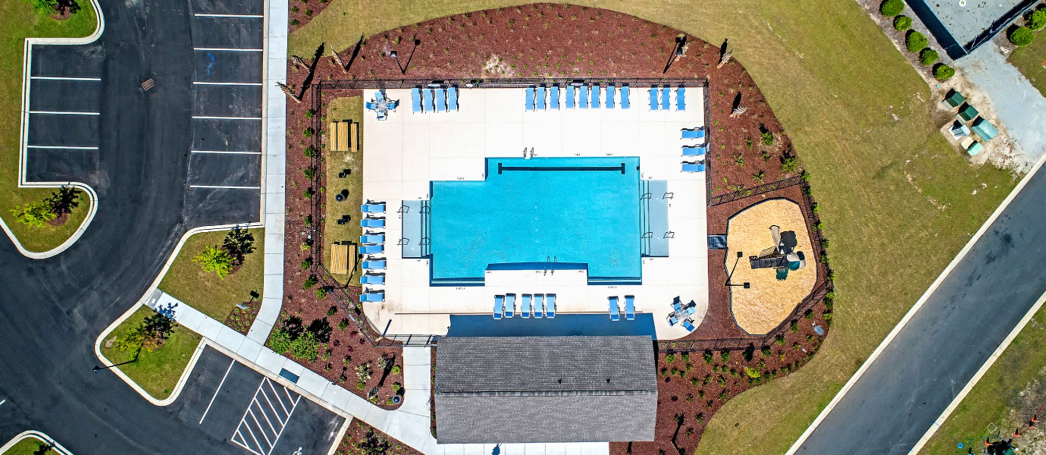Aerial view of Forestbrook Estates swimming pool