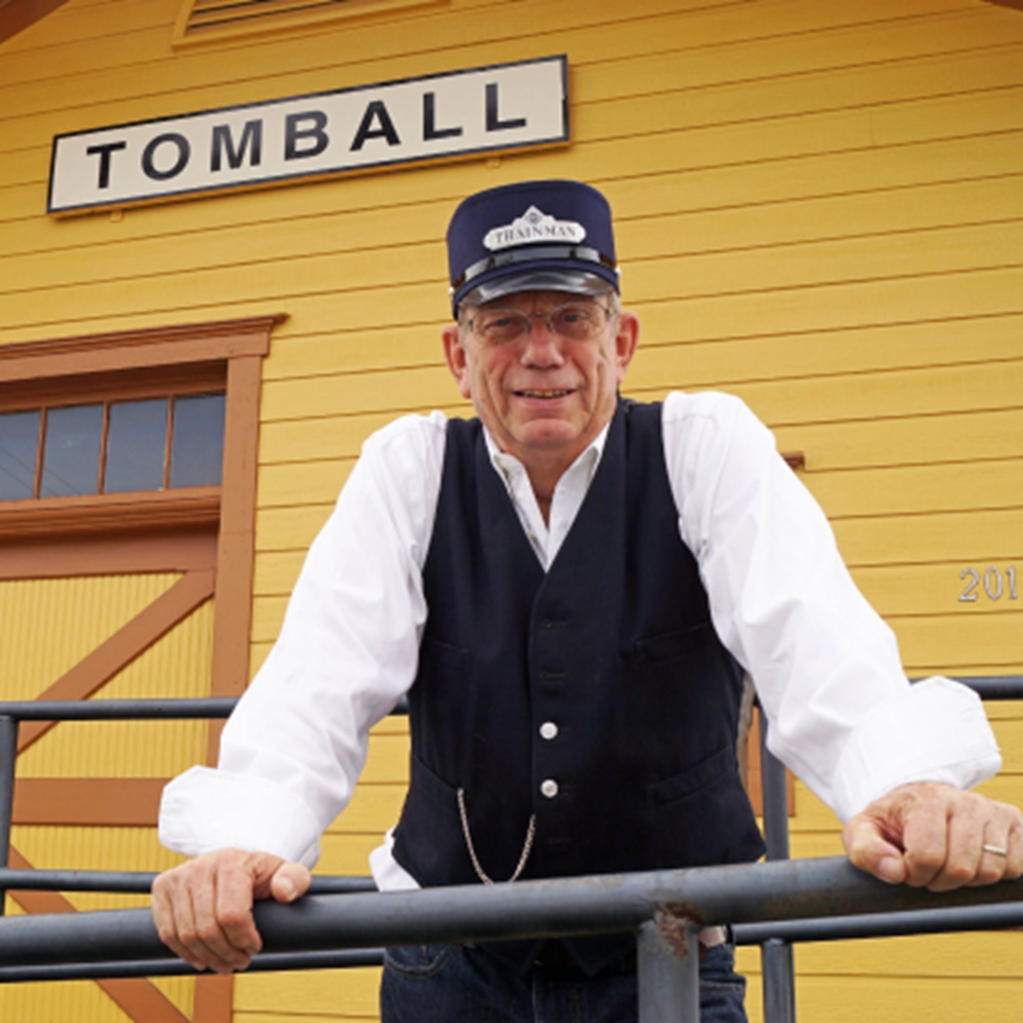 Train Conductor at Tomball Railroad Depot Plaza