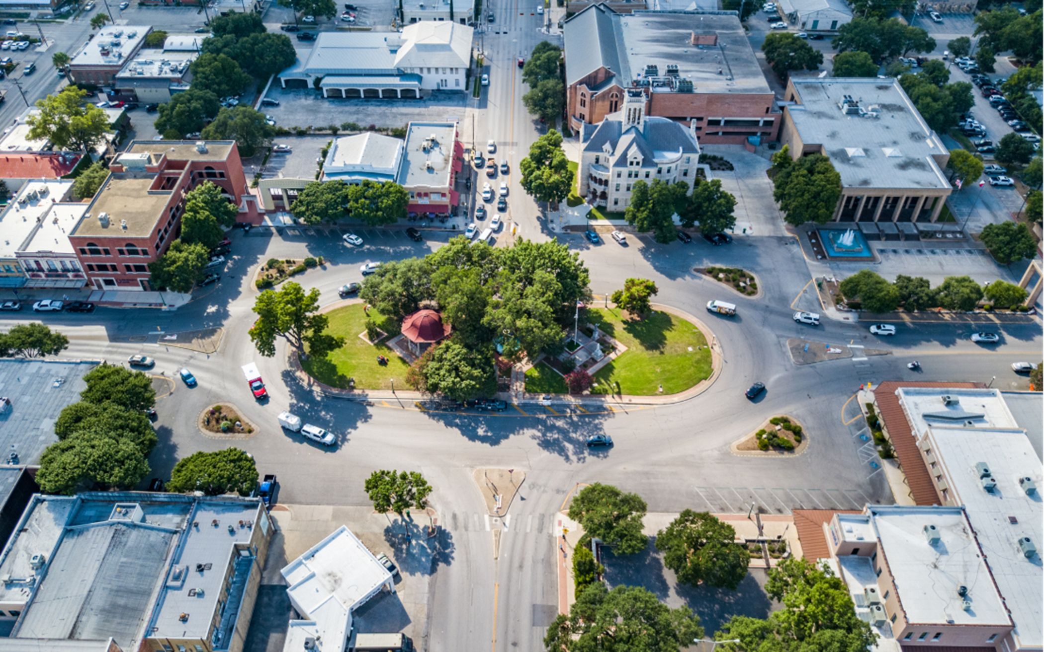 aerial stock image of Downtown New Braunfels