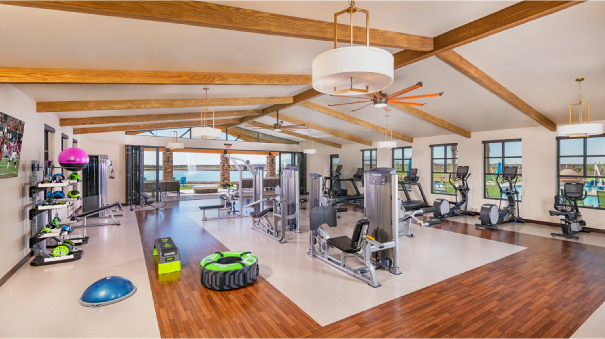 Fitness center interior with exercise machines