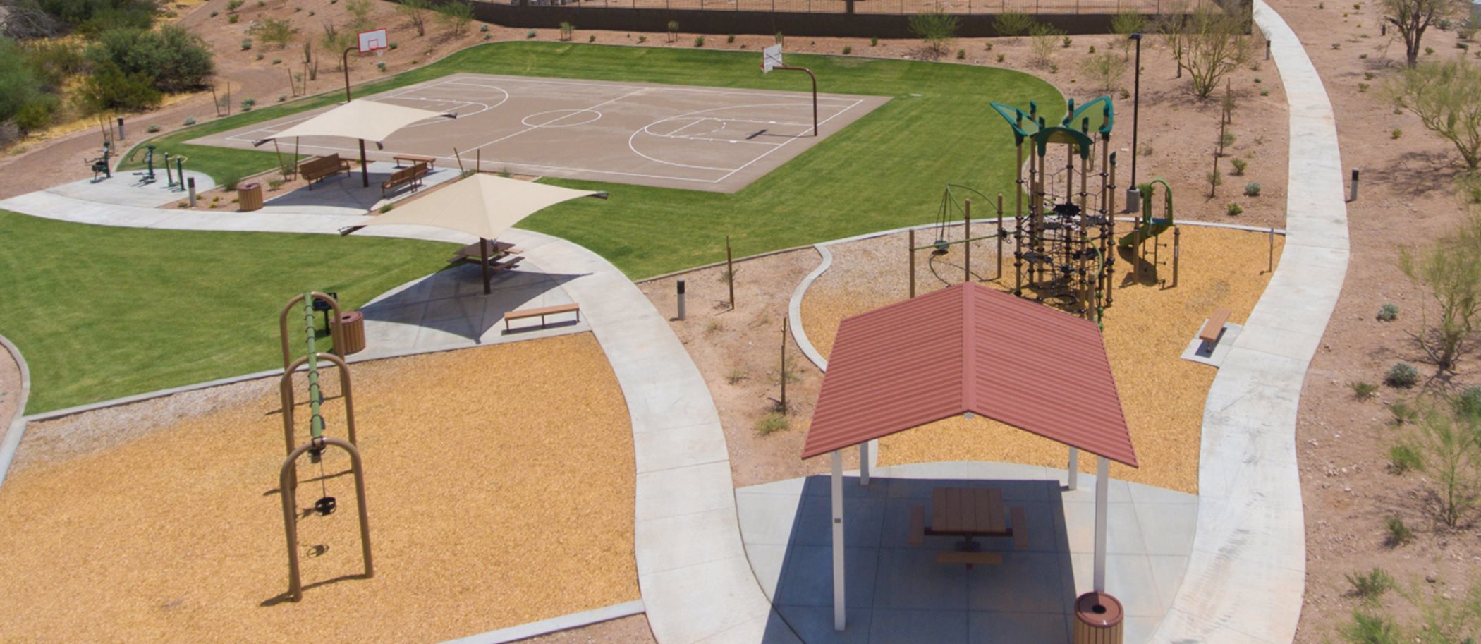 Aerial of playground and basketball court
