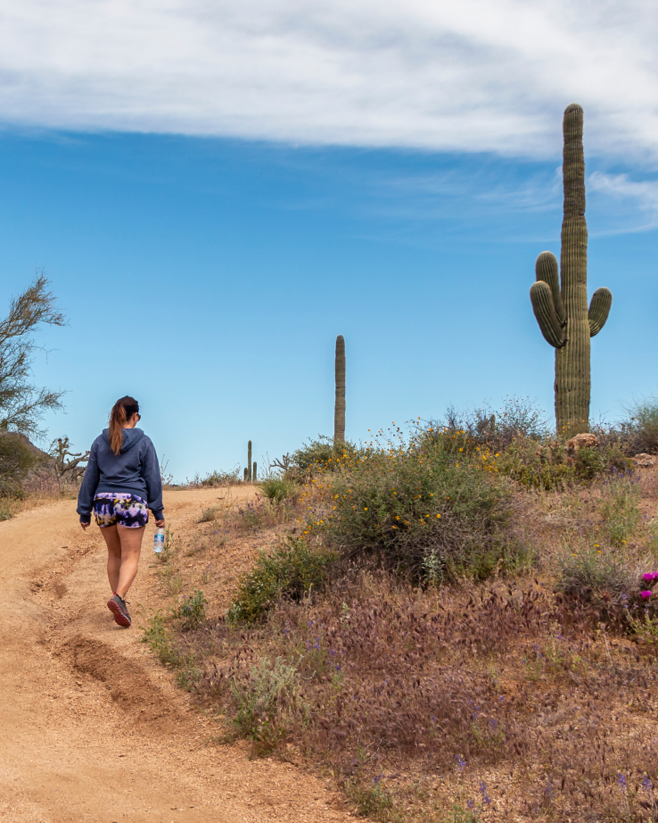 Girl hiking on desert path