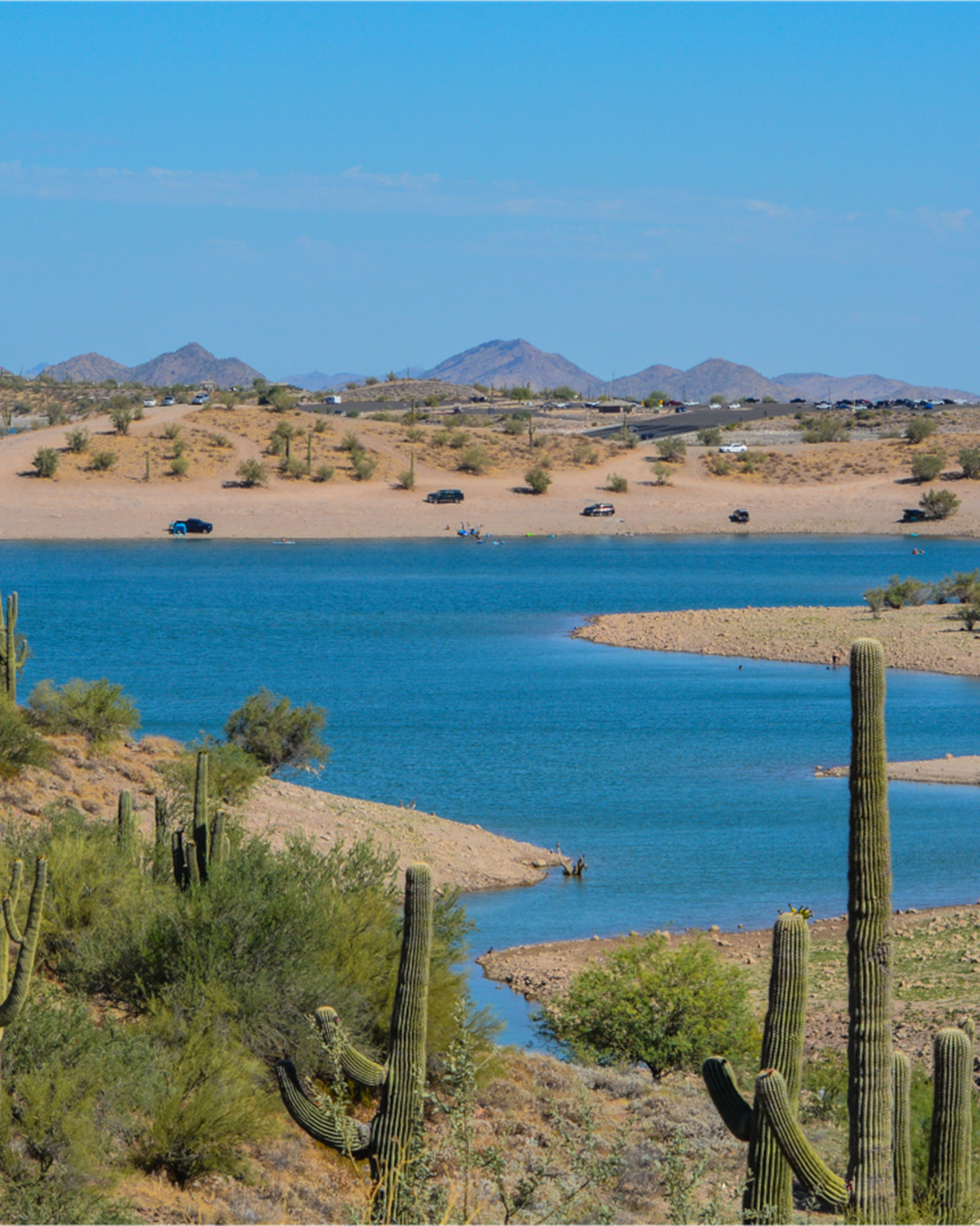 Lake surrounded by desert scenery