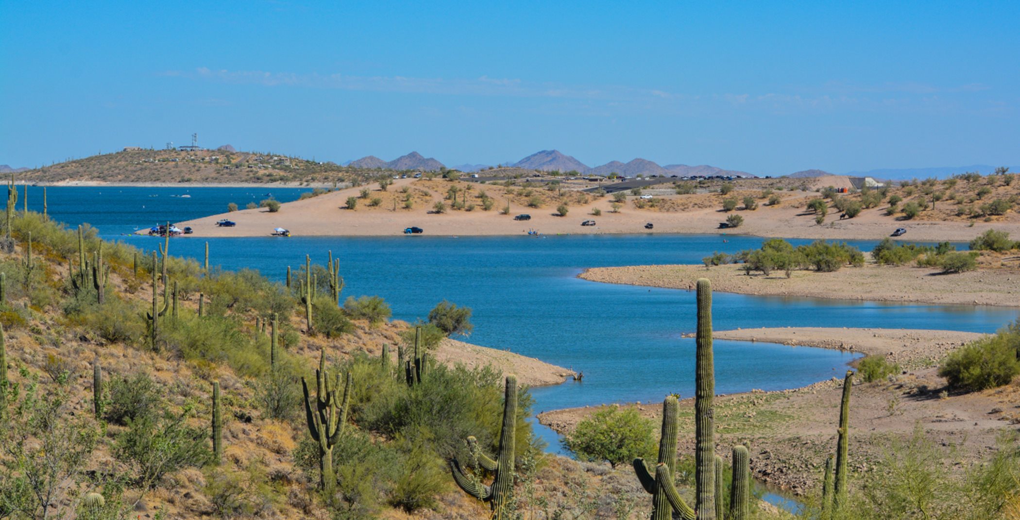 View of lake pleasant and the surrounding desert landscape