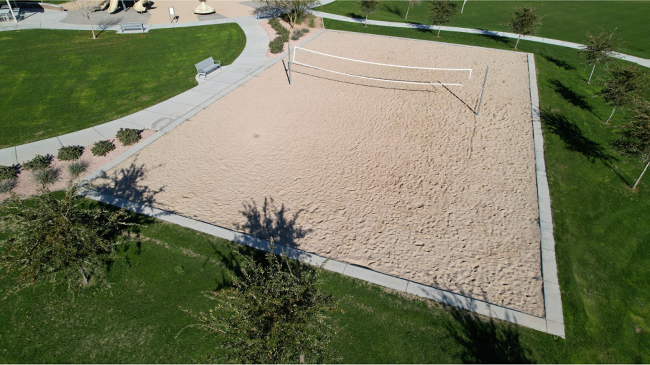 Beach volleyball court in daylight sideview
