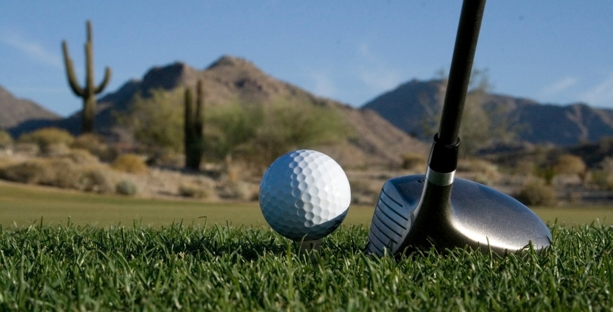Close up of golf club and golf ball