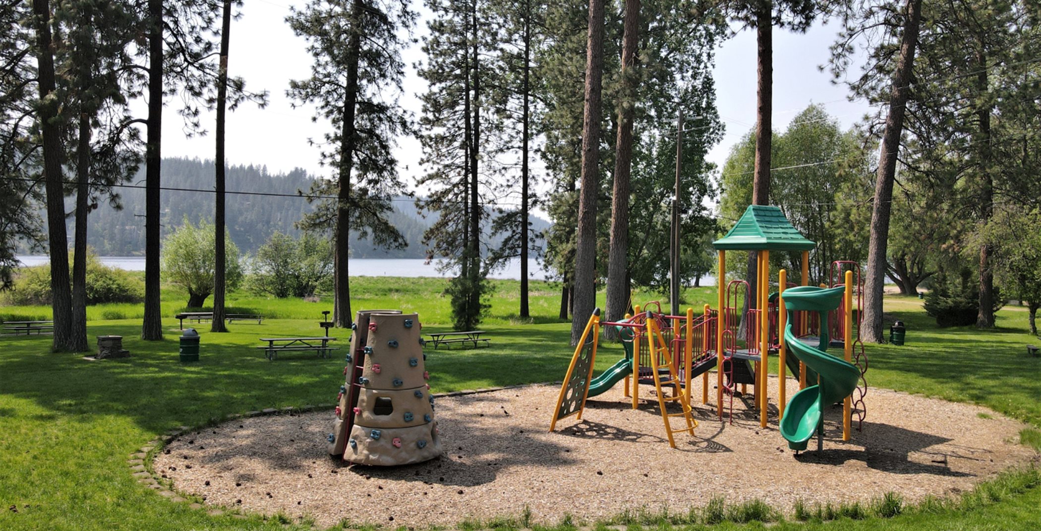 Playset in a lightly forested area