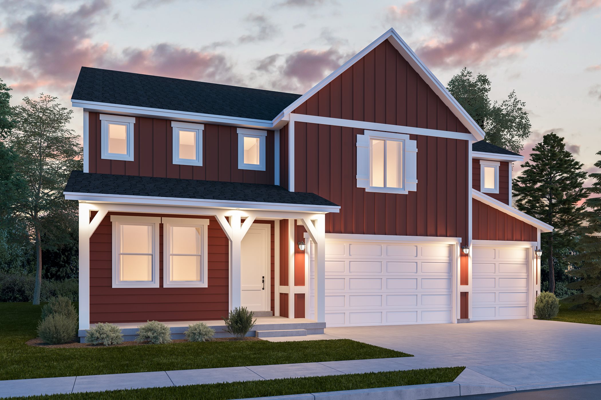 Red farmhouse Timberline rendering