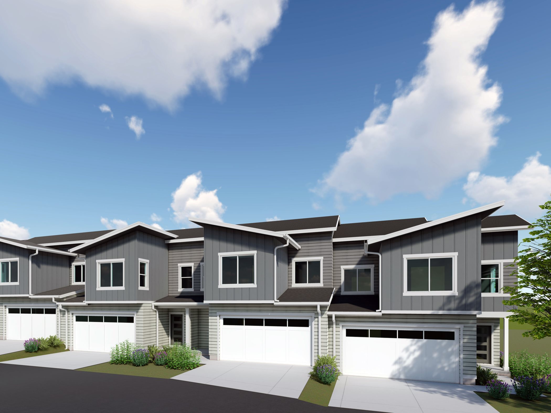 Grey contemporary townhomes exteriors