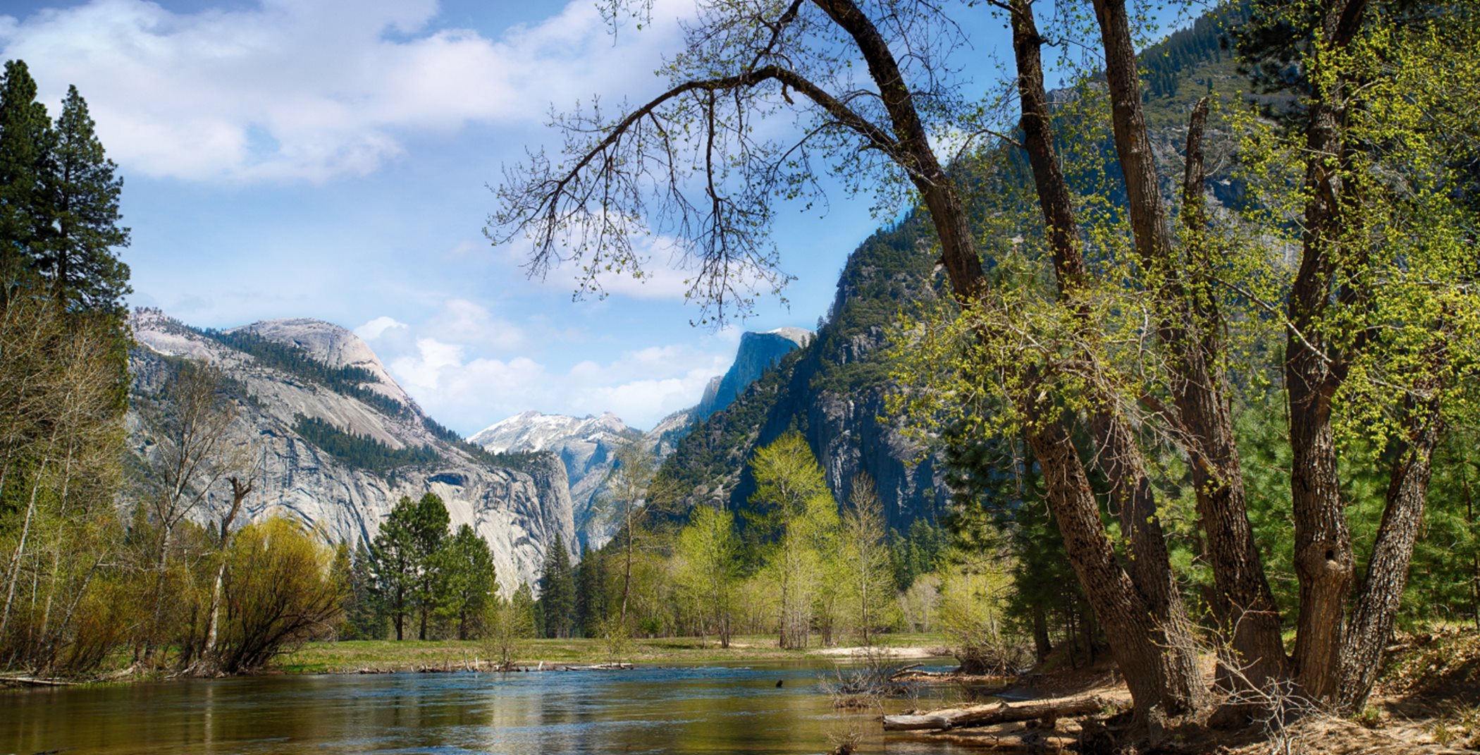 Merced River Bend with blue skies