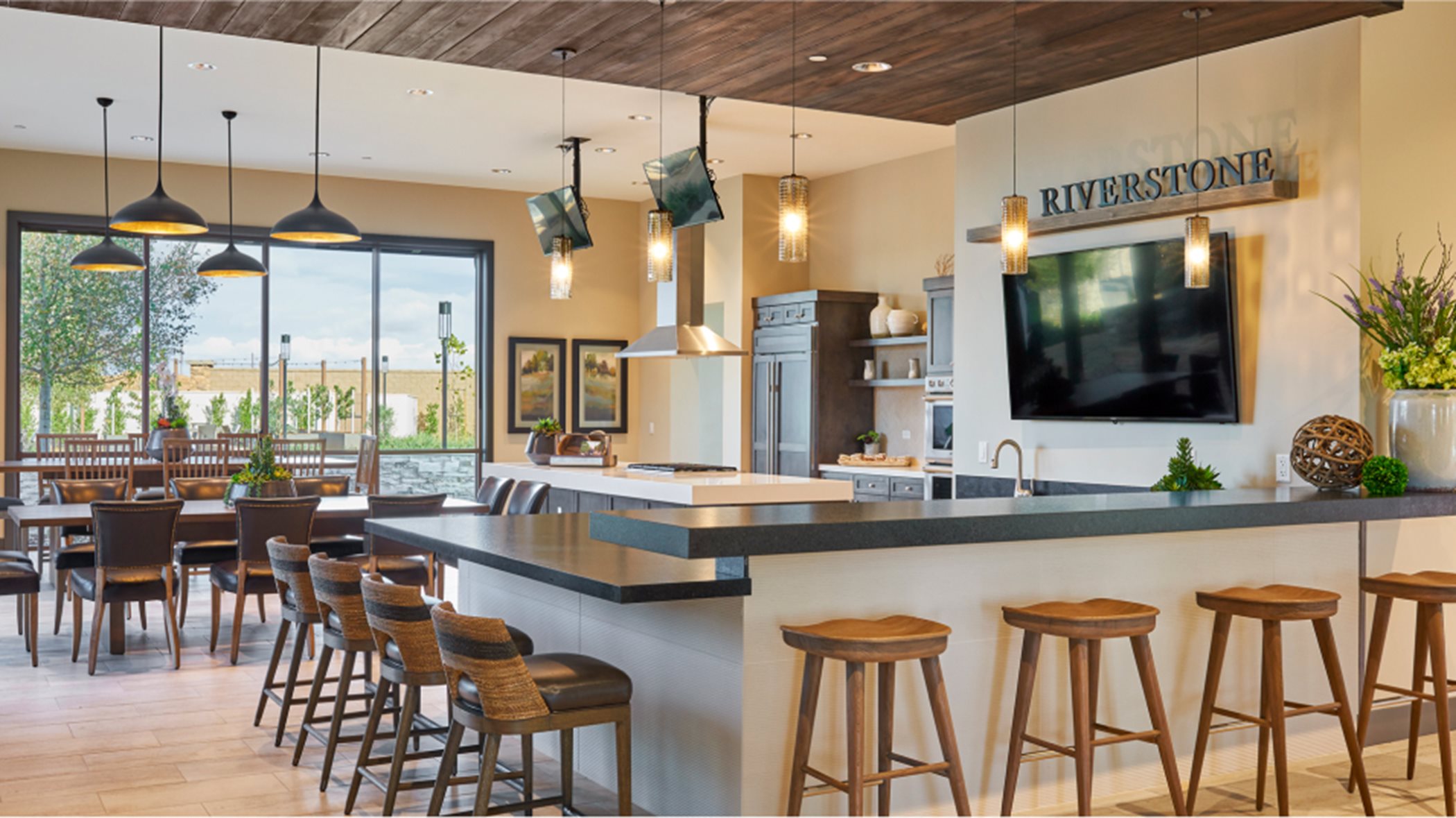 Clubhouse amenity bar and seating interior