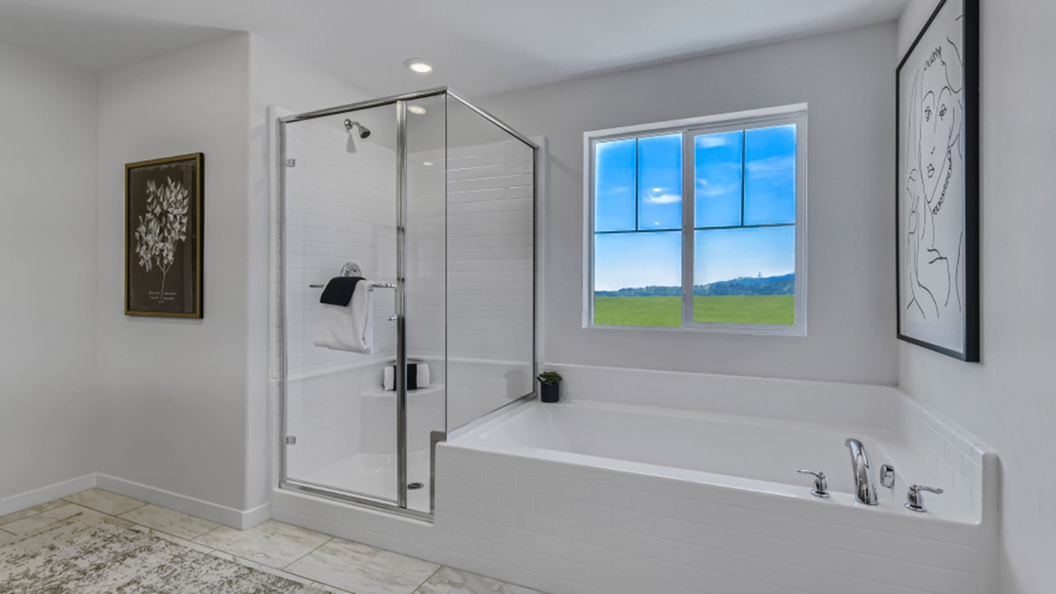 Owner's suite bathroom with separate shower and tub