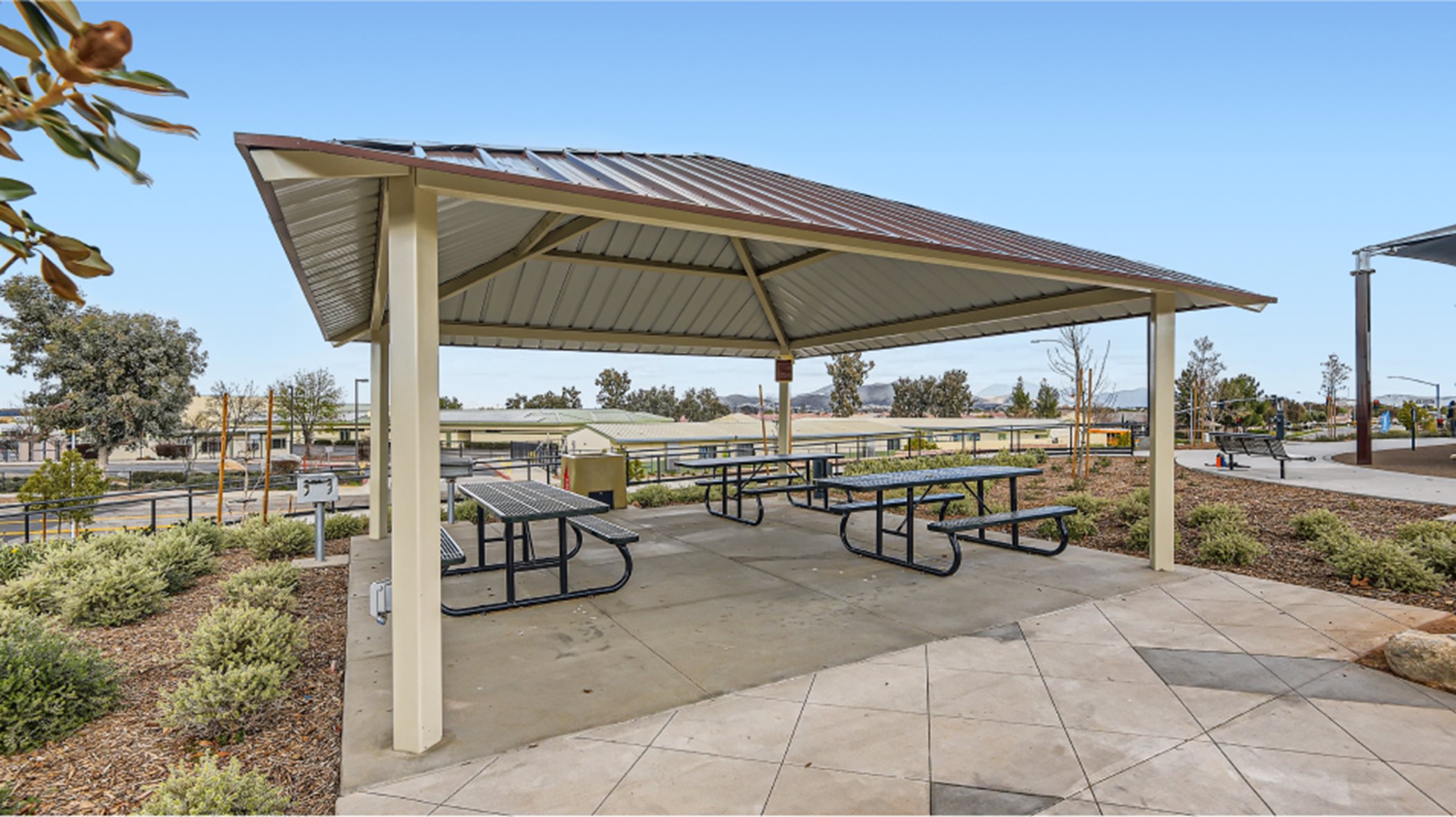 Covered picnic area with benches