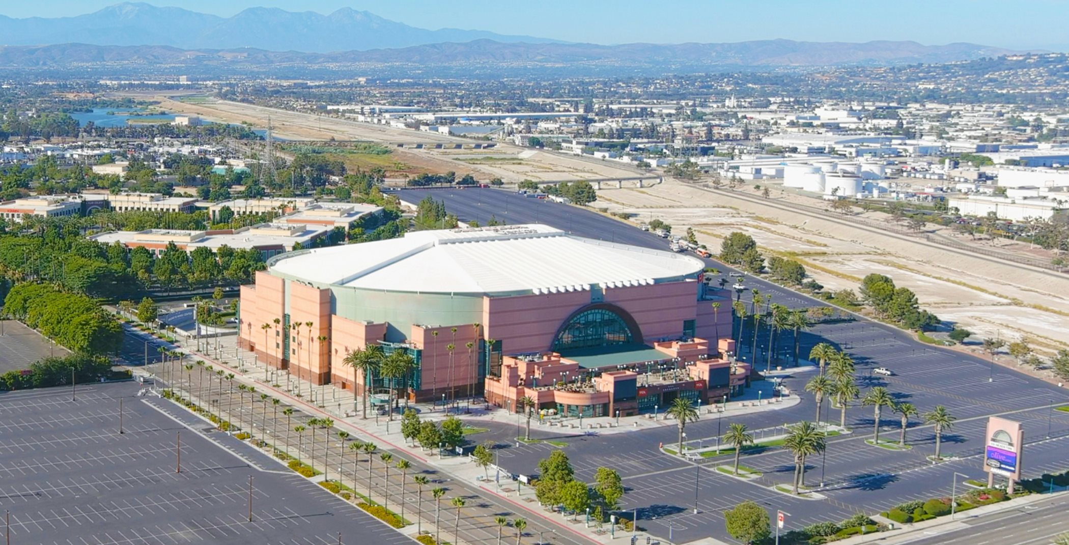 Aerial view of the Honda Center exterior