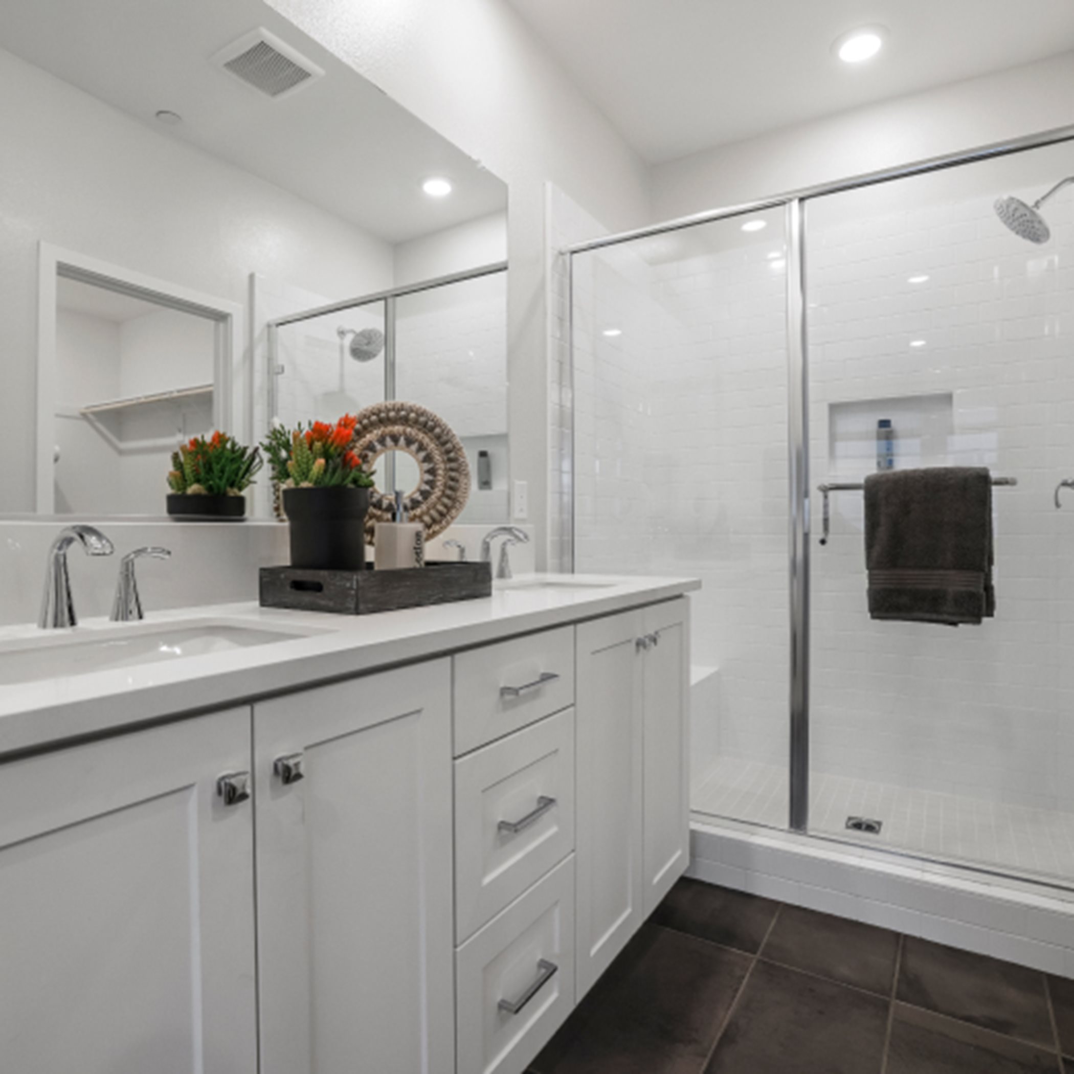 Owner's bathroom with glass-enclosed shower