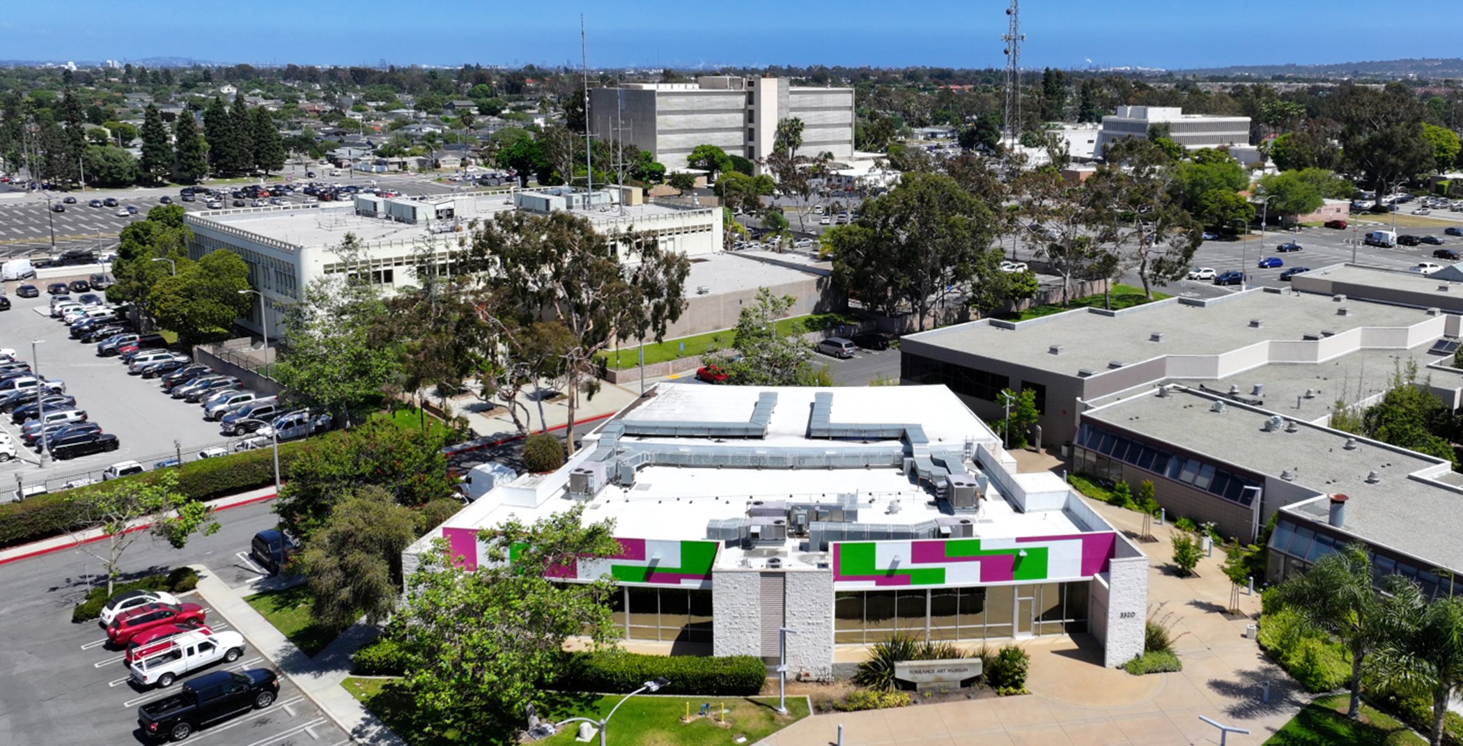 Aerial of the Torrance Art Museum building