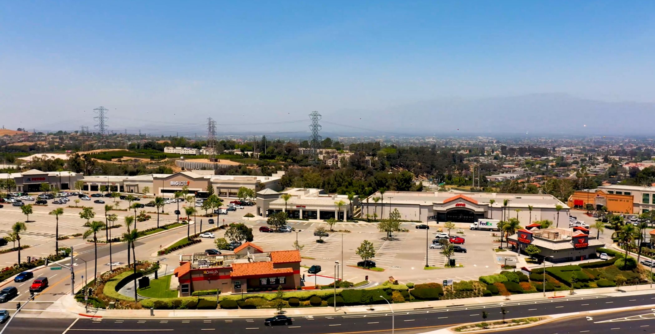 Aerial view of the Montebello Town Square shopping center