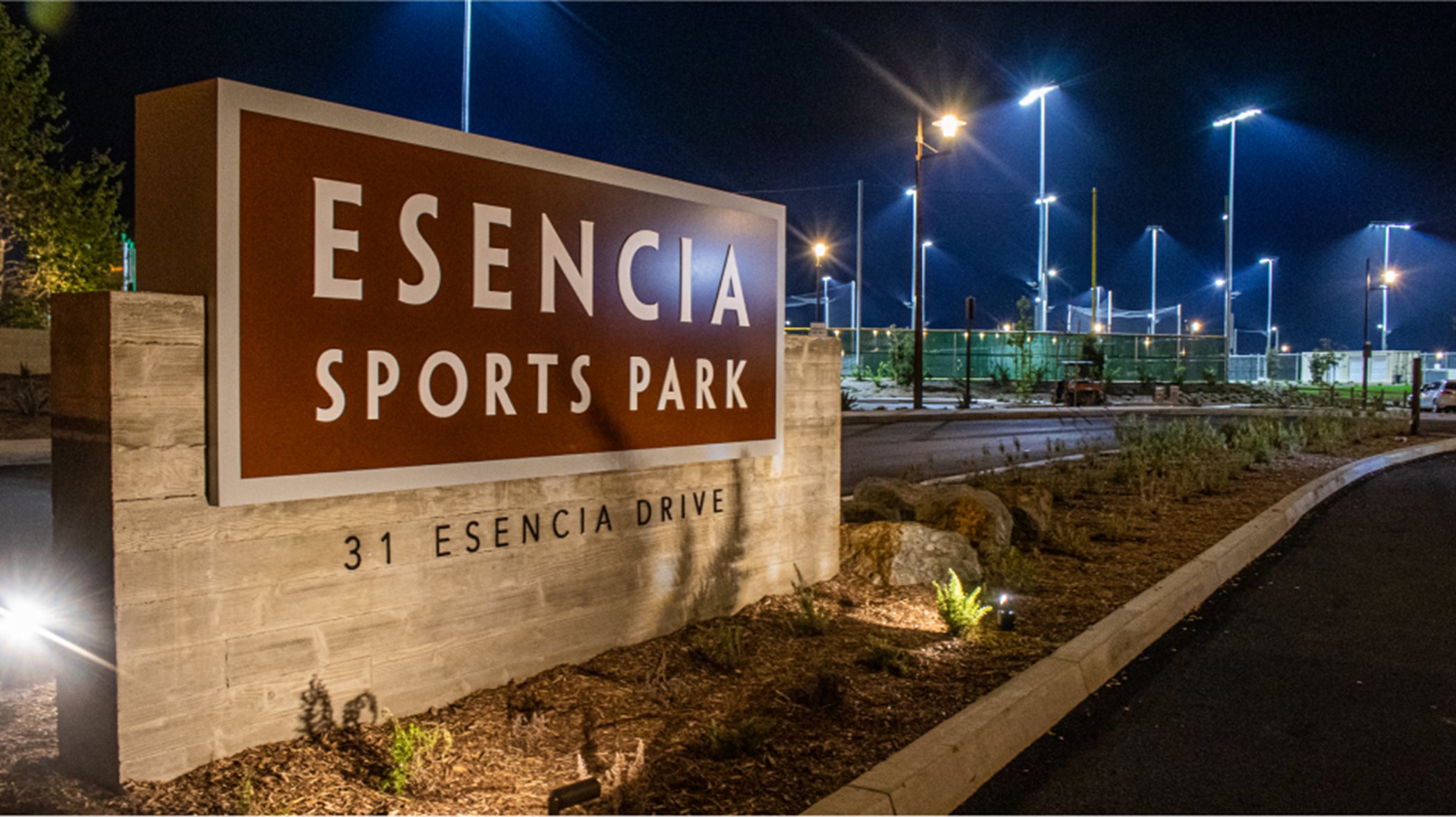 Entry sign at the Escencia sports park