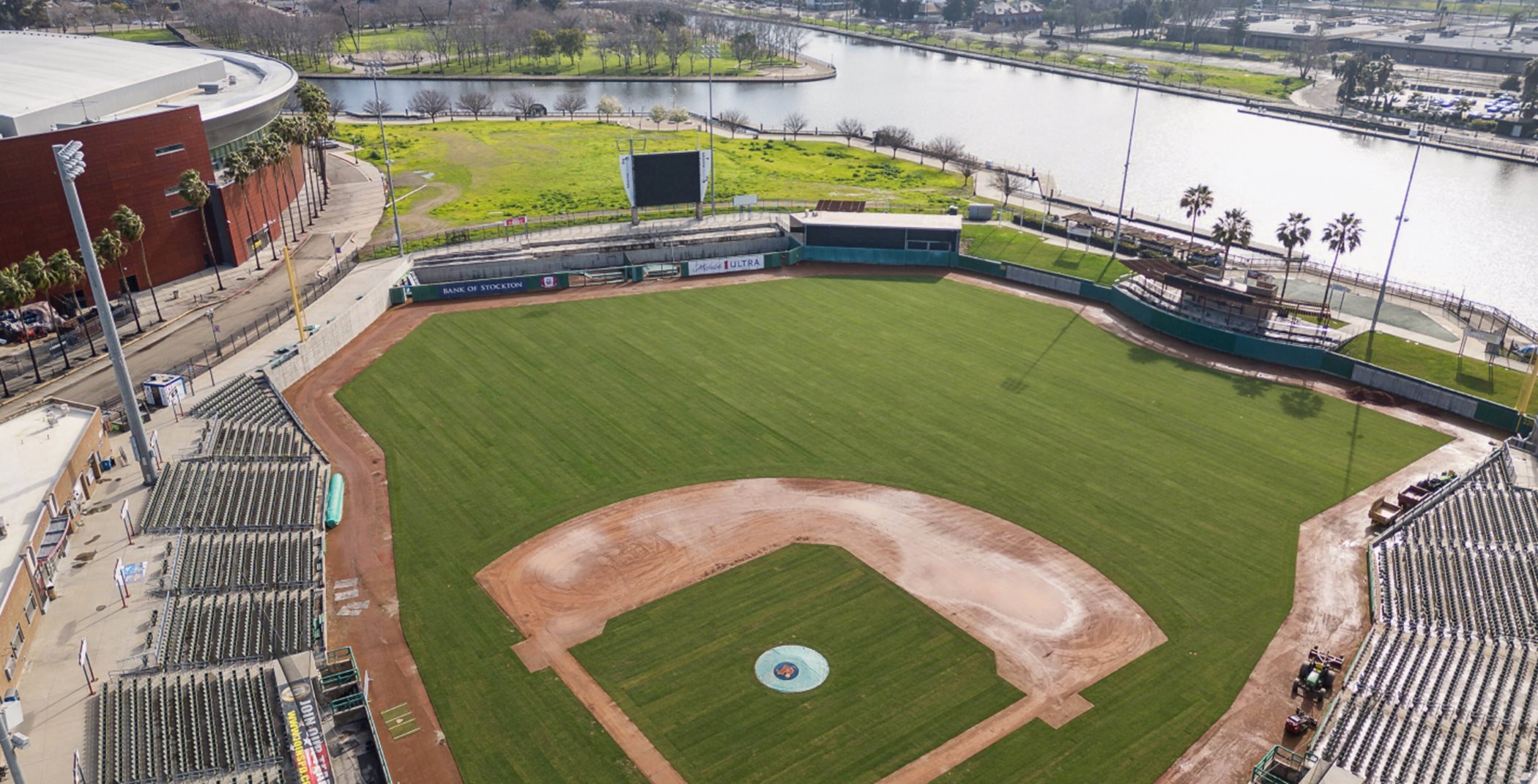 Aerial view of a baseball field