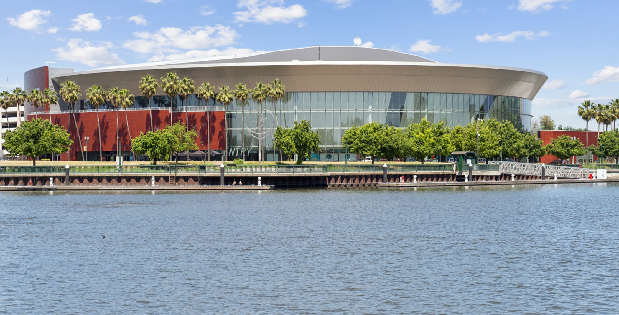 Stockton Arena from across the water