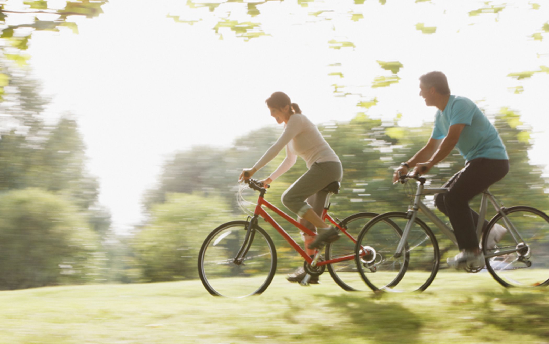 Two people bicycling