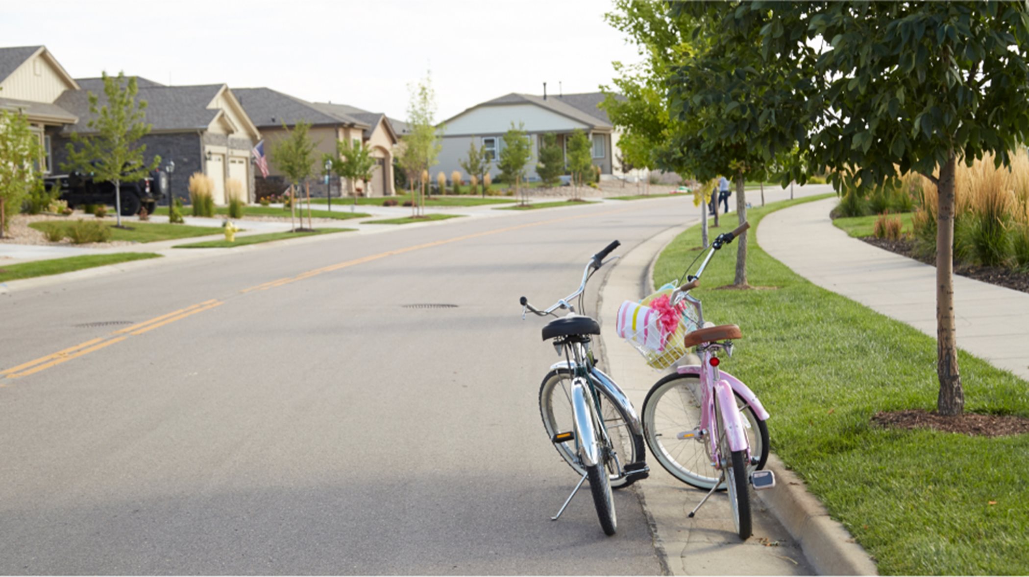 Neighborhood street scene with bikes