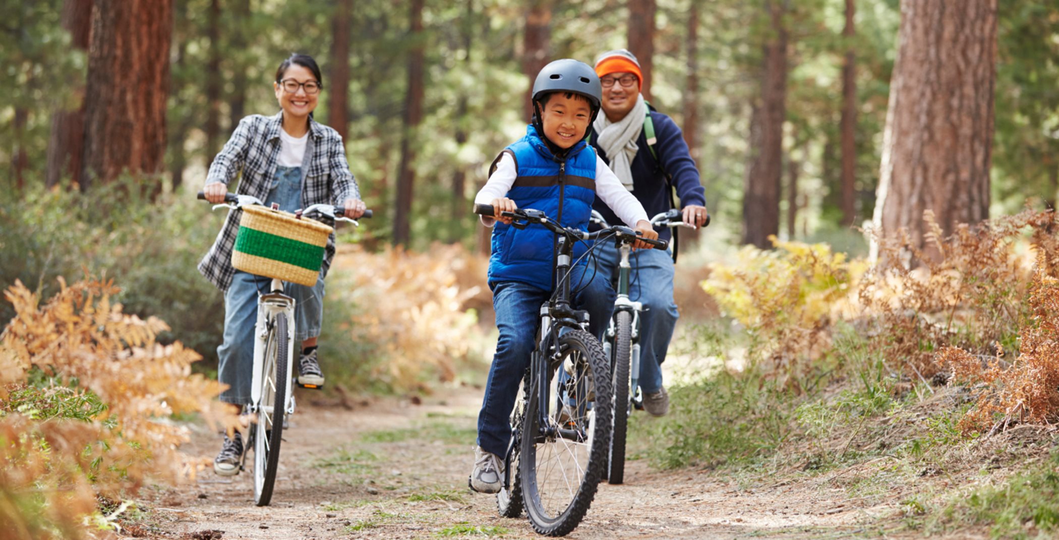 Family riding Bikes in Forest