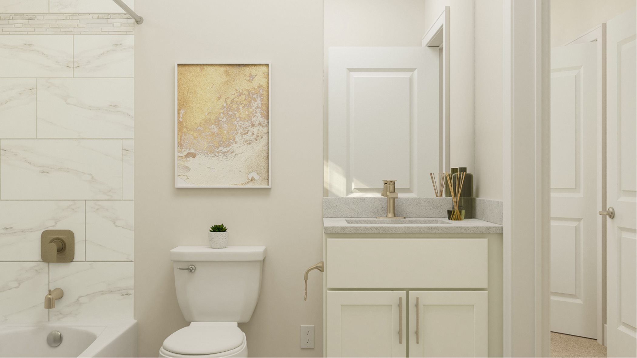 Savannah Bathroom showing vanity and toilet and tub