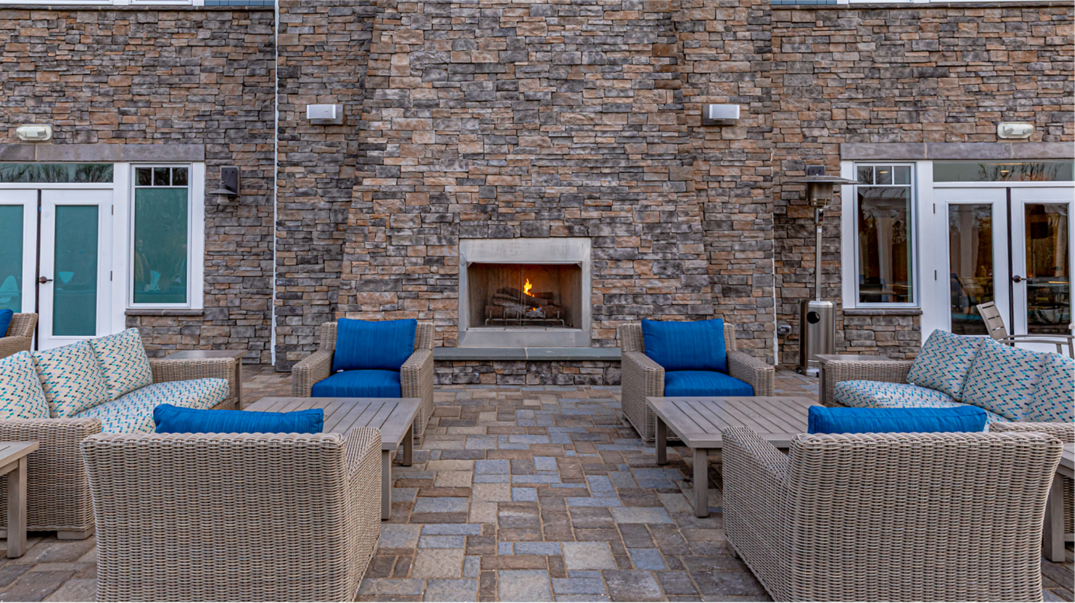 clubhouse outdoor fireplace and seating