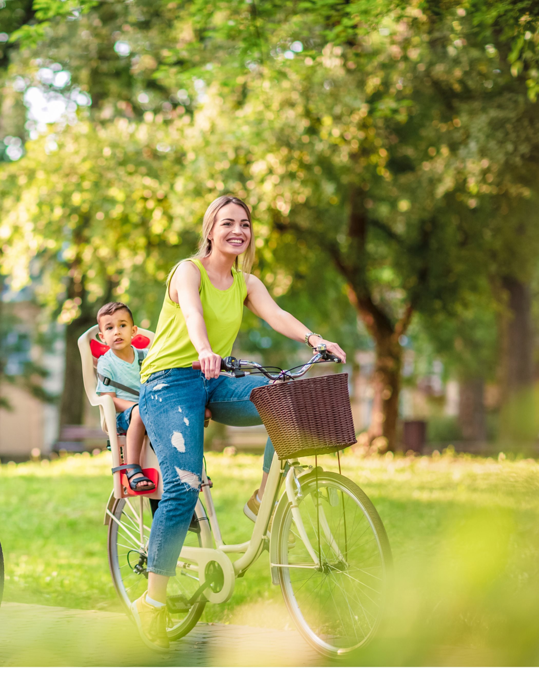 Woman and child riding bike