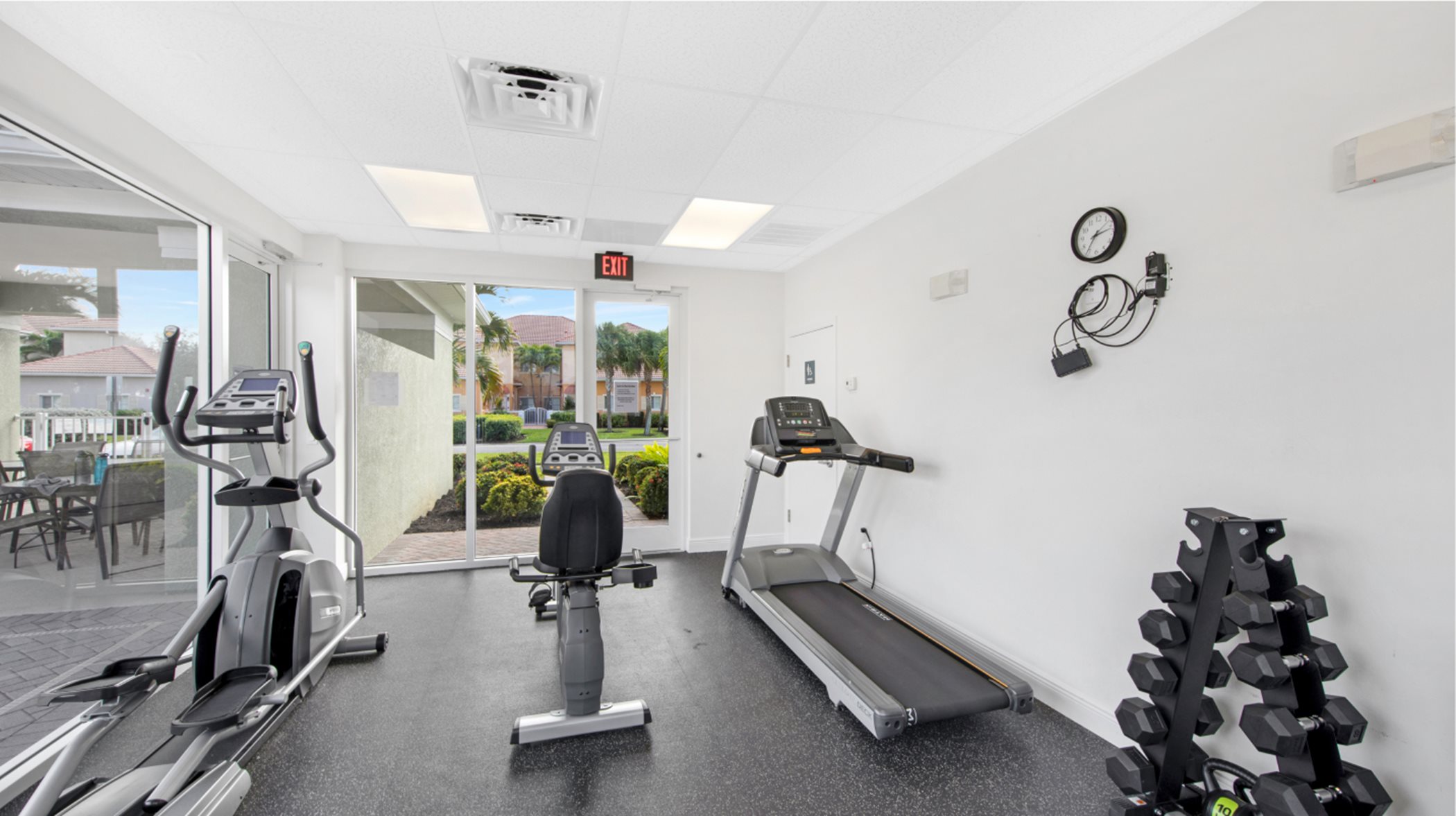 Fitness center with treadmills and weight lifting equipment