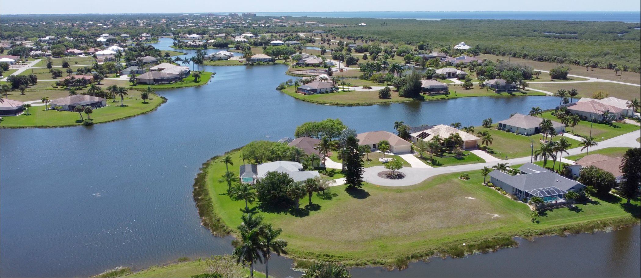 Aerial view of Burnt Store Lakes homes 