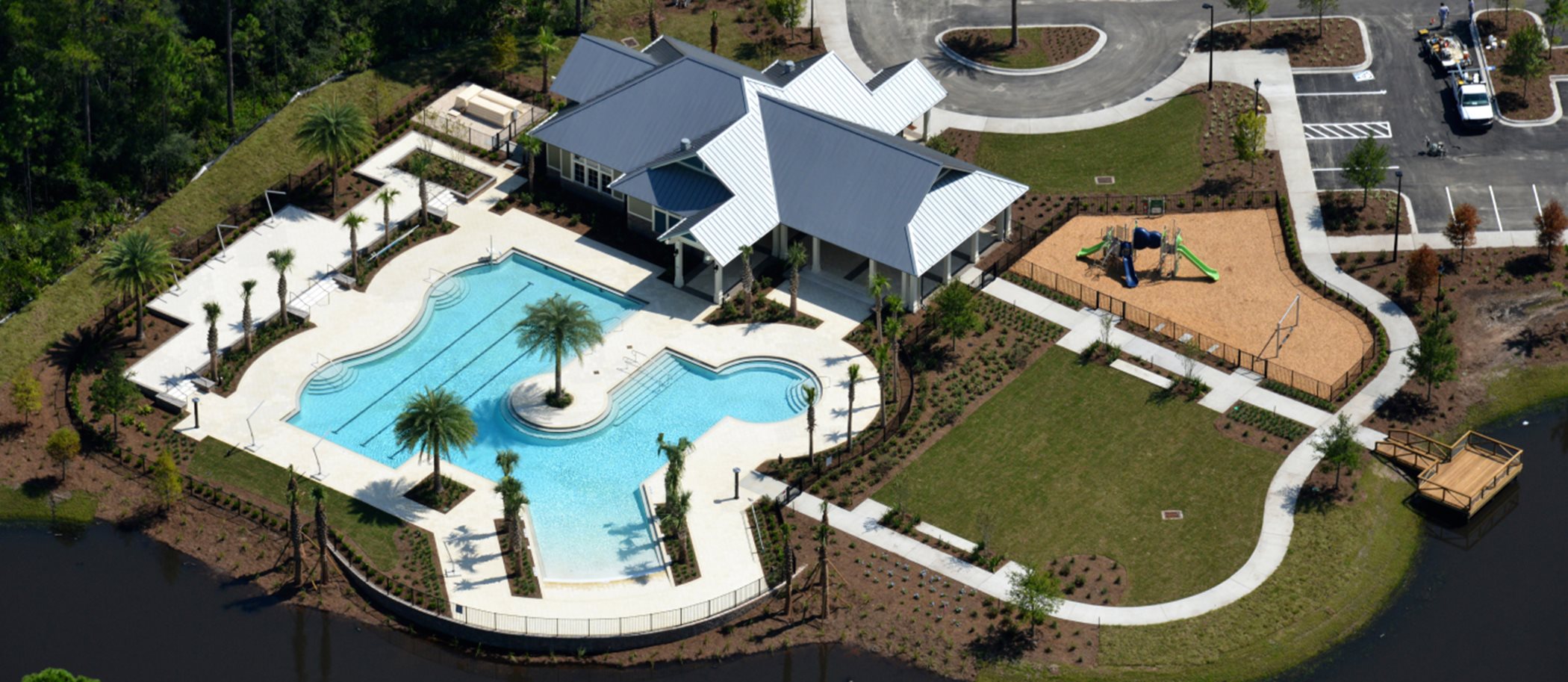 Aerial of Longleaf Clubhouse and Swimming Pool