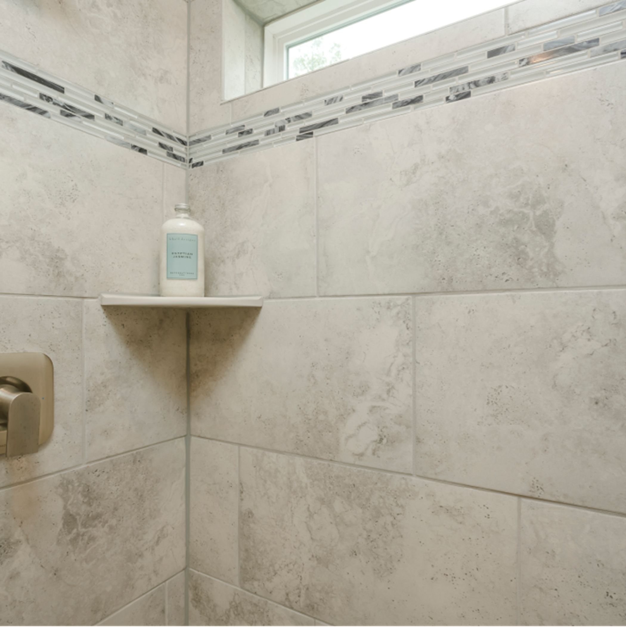 Easton owners bathroom tile shower closeup