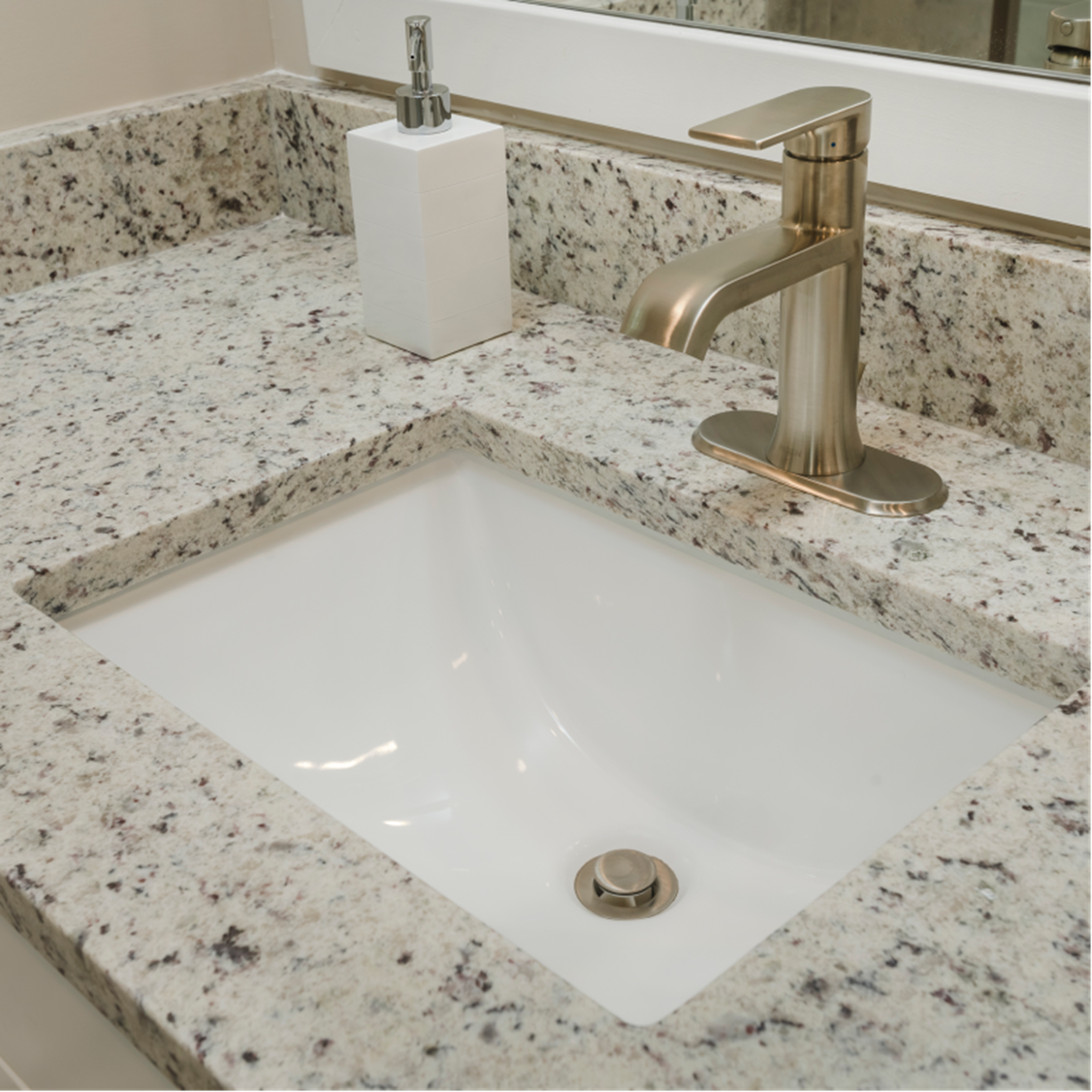 Easton owners suite bathroom vanity, countertop and faucet closeup
