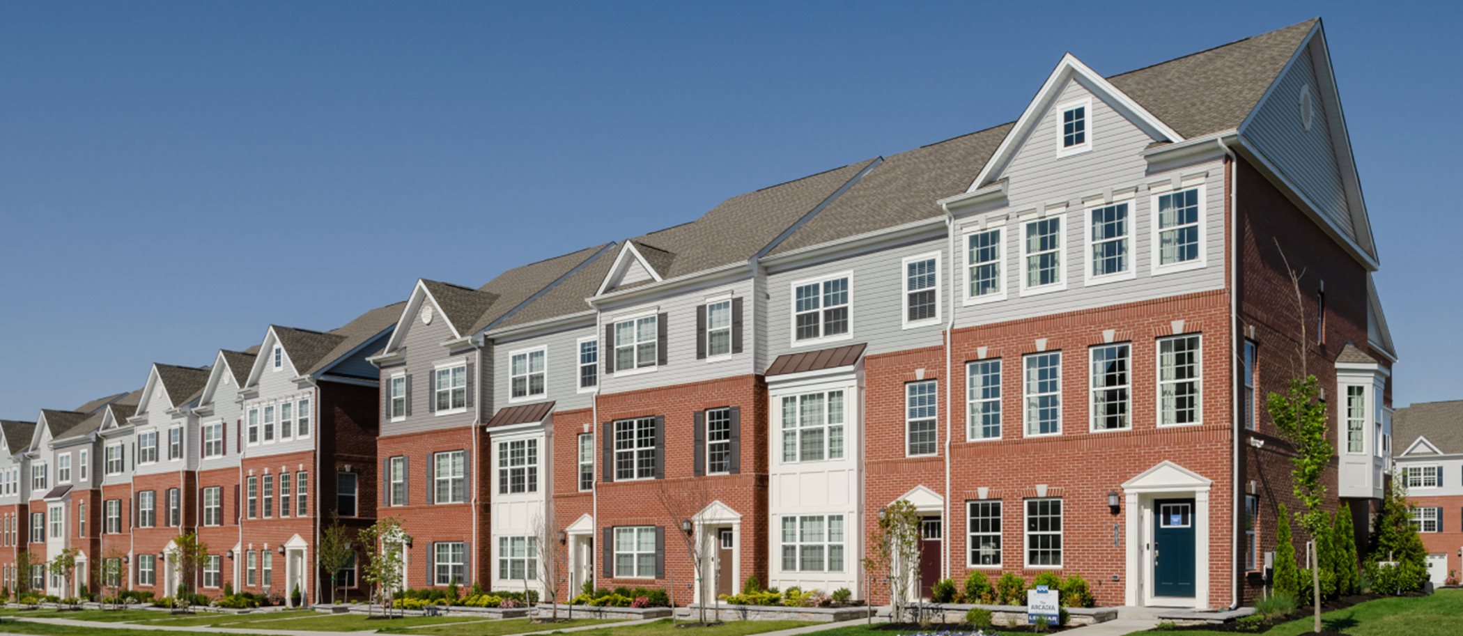 Townhome Streetscape in Delacour at Blue Stream 
