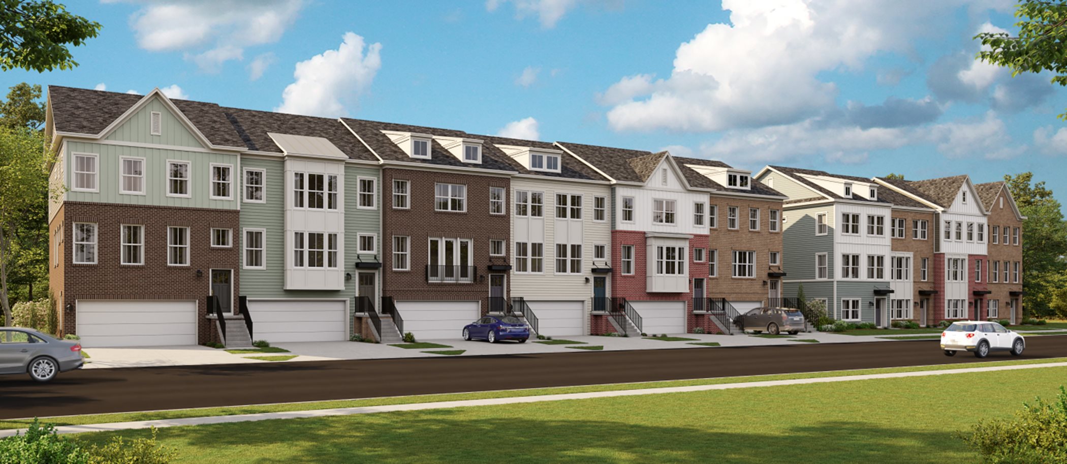 streetscape of townhomes