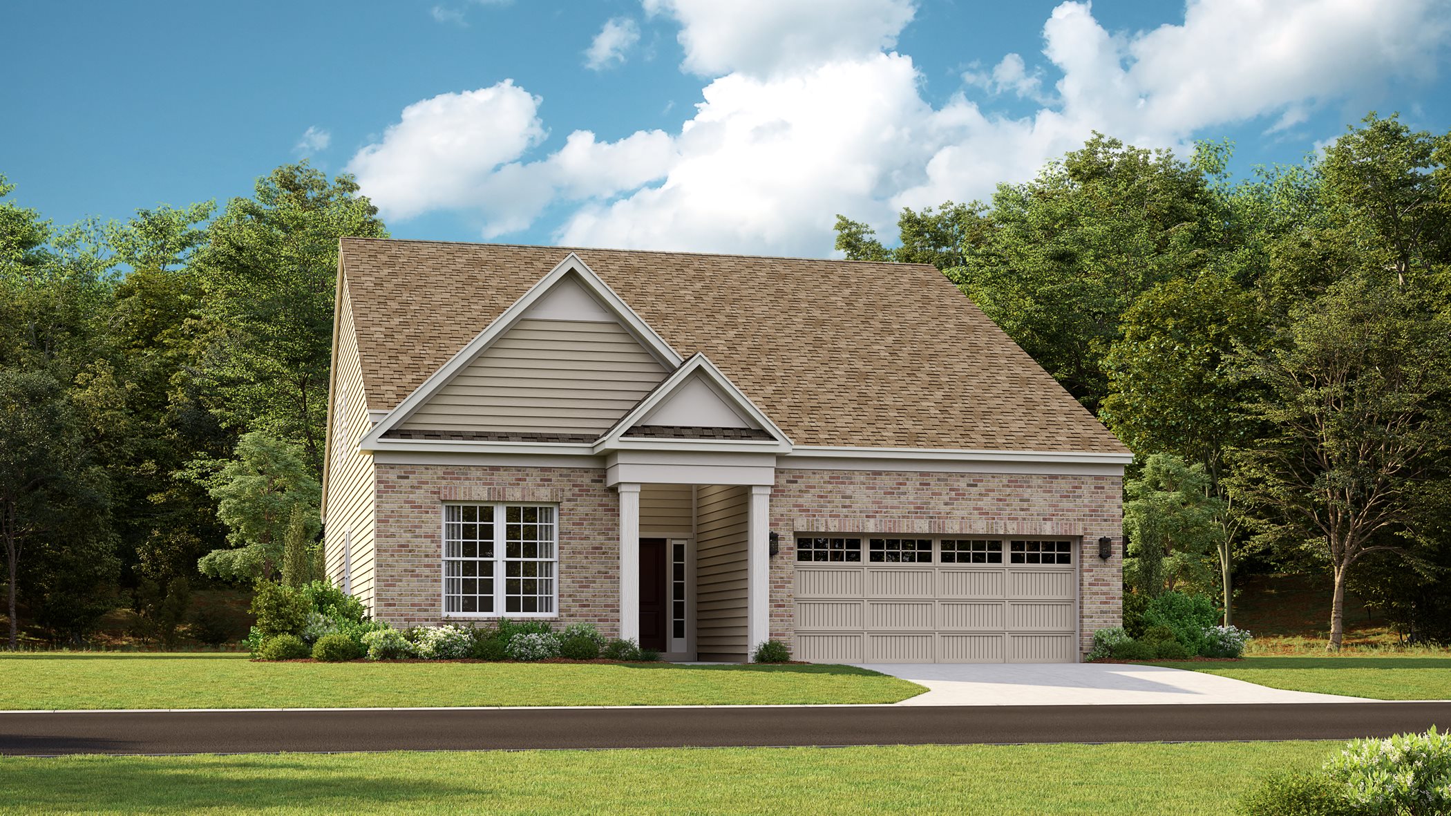 TEXT: The Captiva at Beechfield Manors IMAGE: Exterior rendering of the Captiva with brick at Beechfield Manors