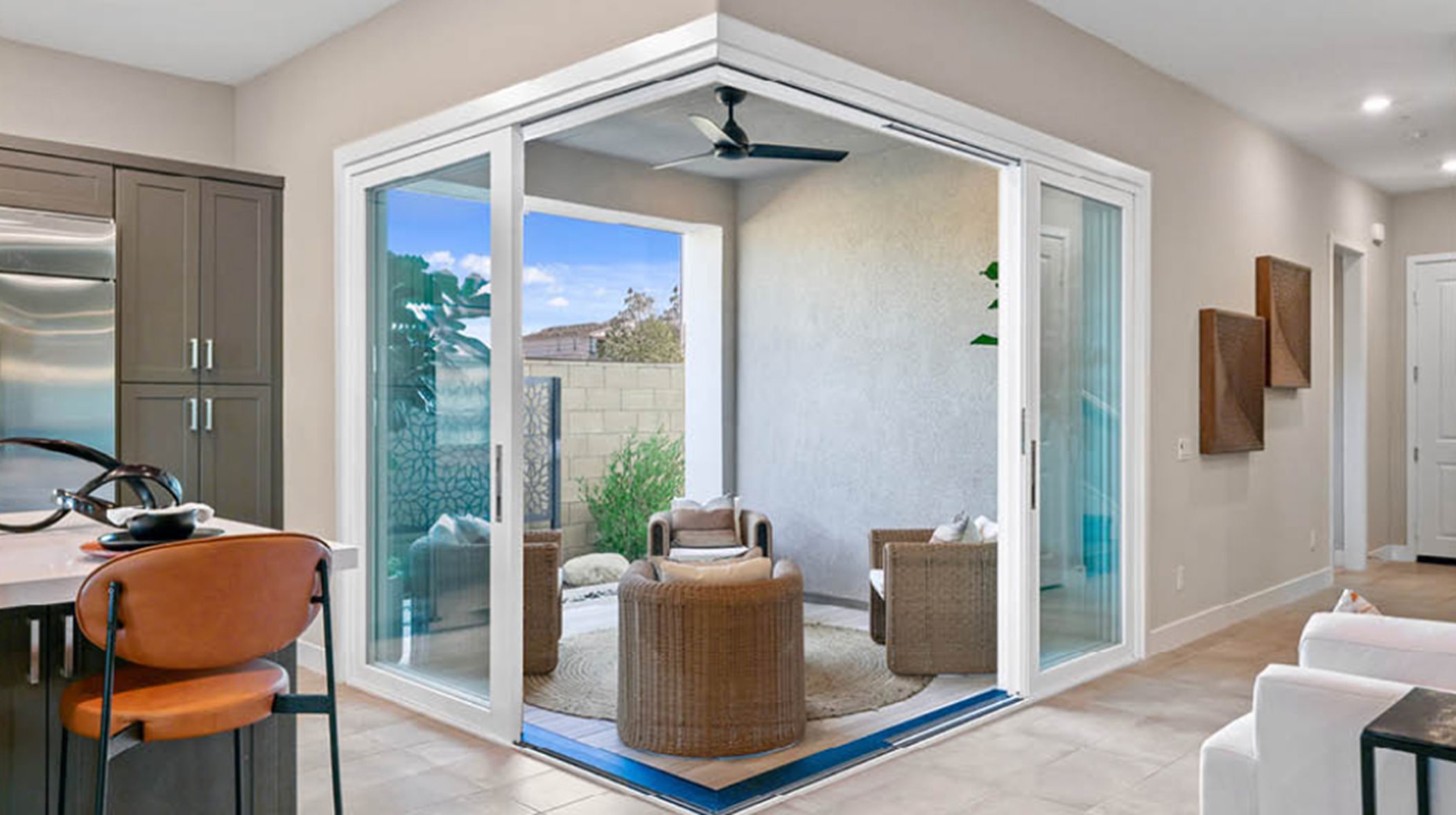 Stackable patio doors in the living area leading to the outdoor space