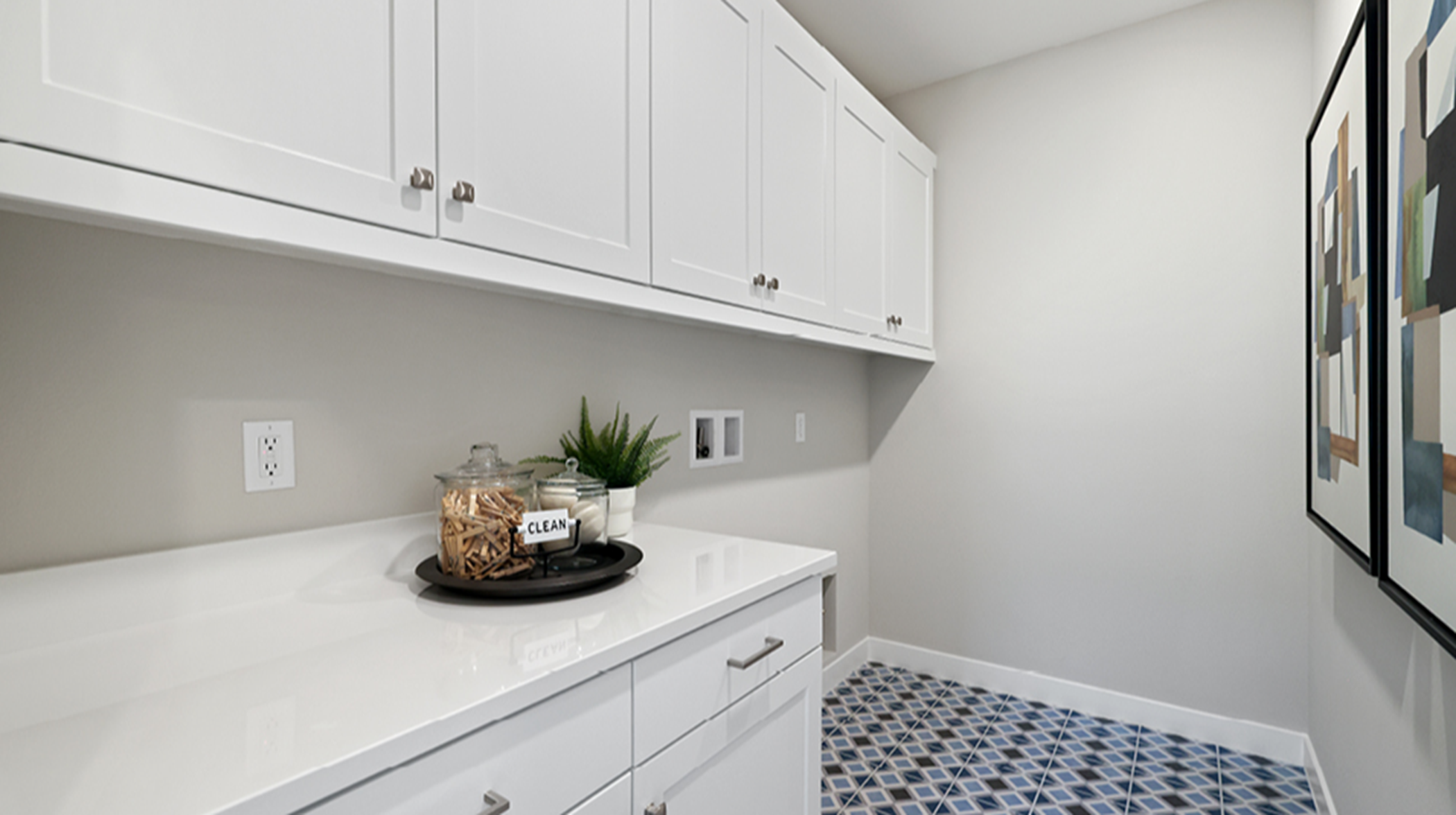 Cabinets and countertops in the laundry room