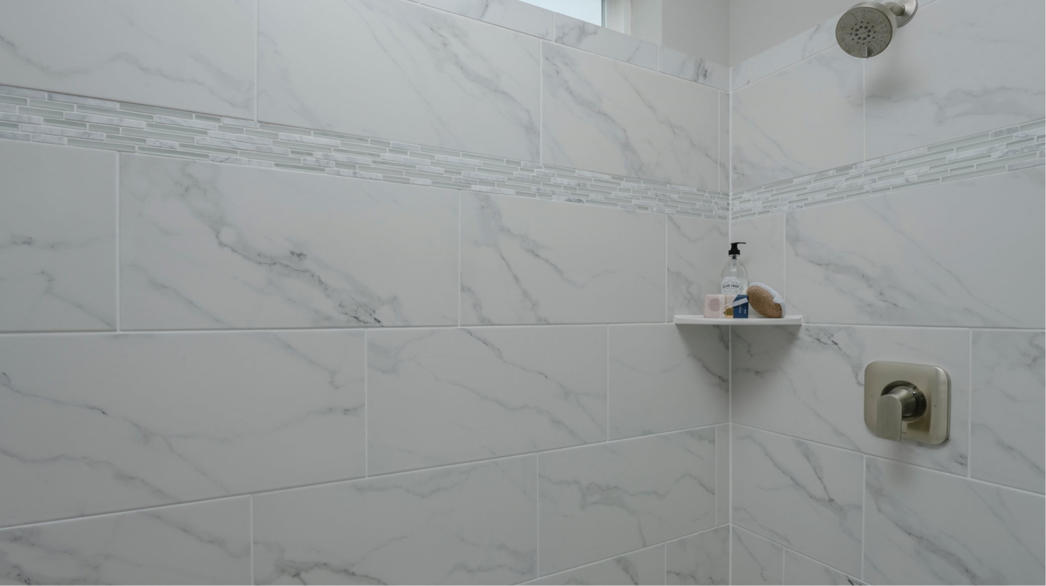 Southport Slab Owners Bathroom Tile Shower Closeup 