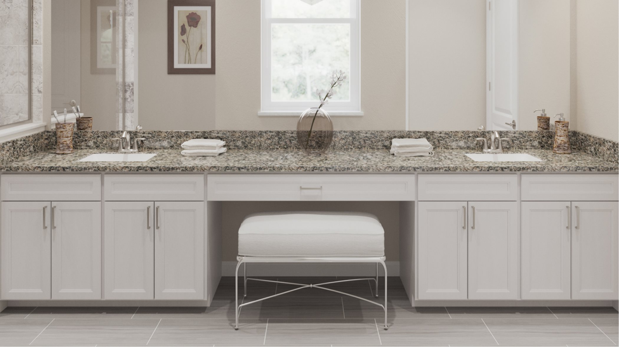Vanity with durable granite countertops