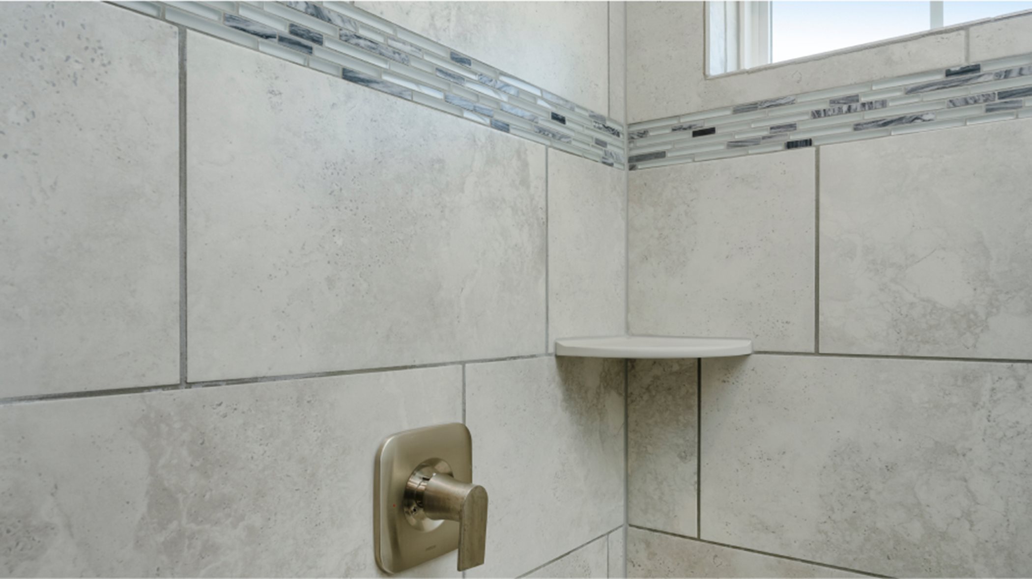 Arcadia Rear Load Owners Bathroom Tile Shower Closeup