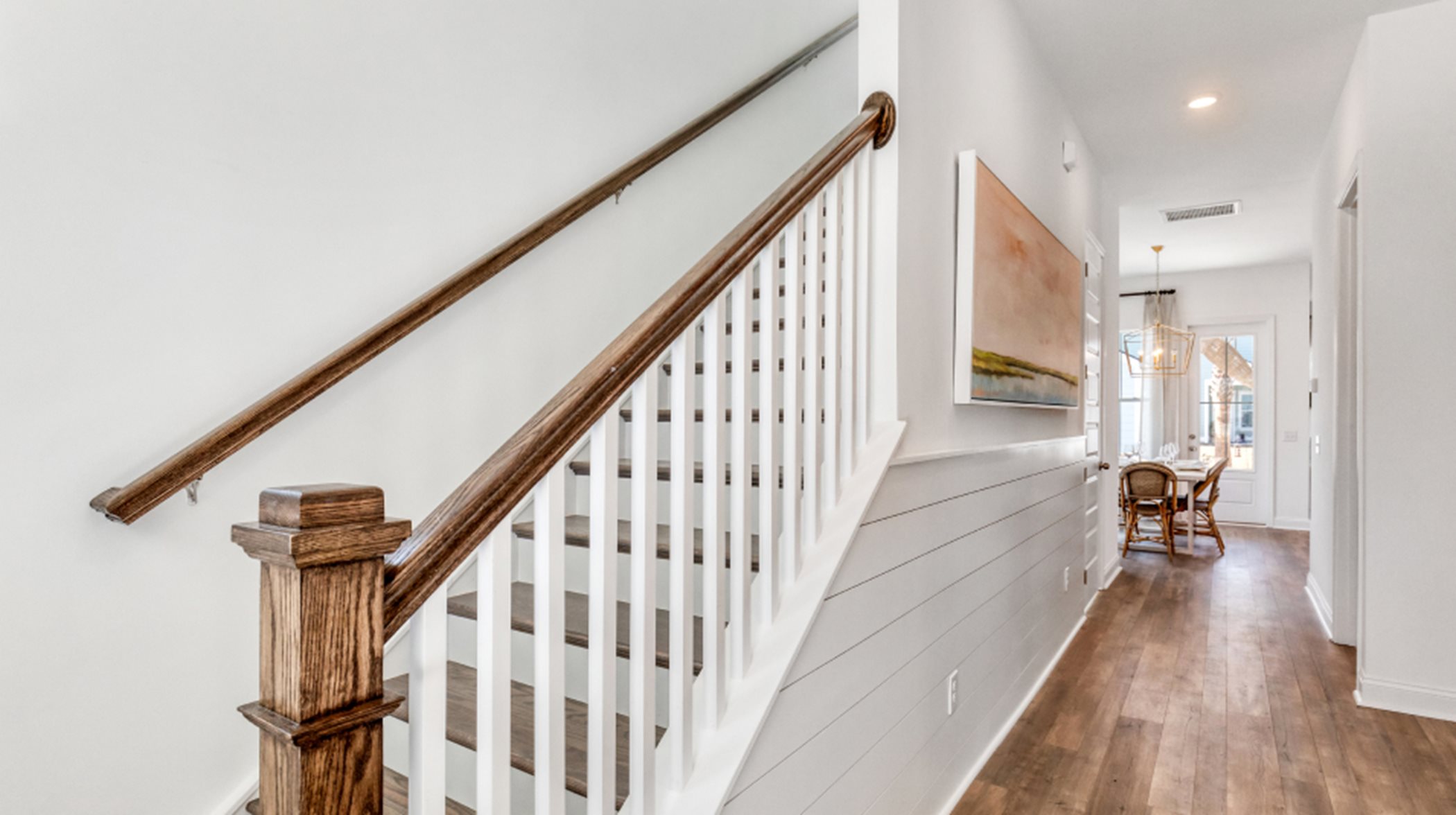 Stained oak stair treads and railing