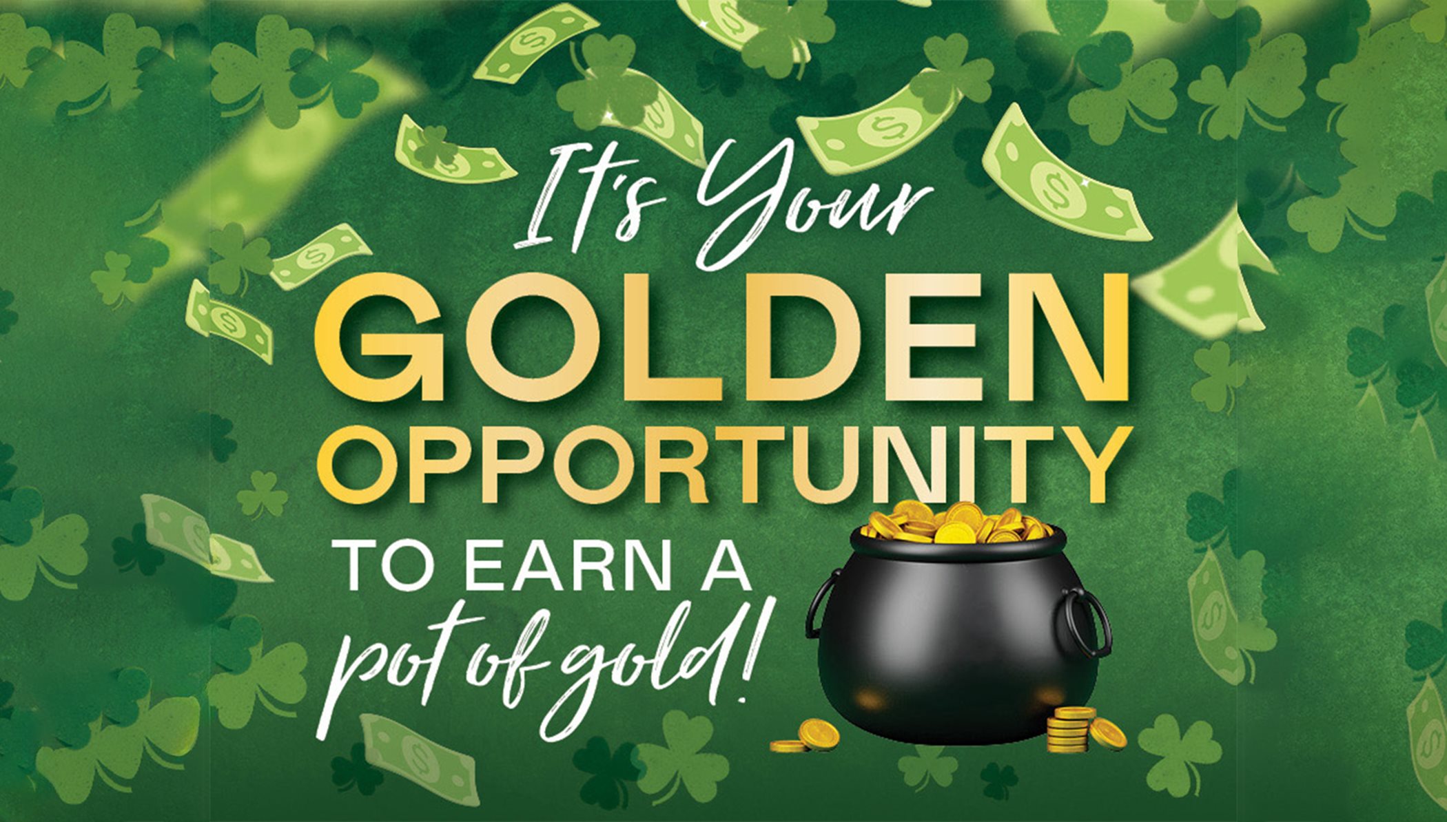 Pof of Gold Banner with Clovers and a Pot of Gold