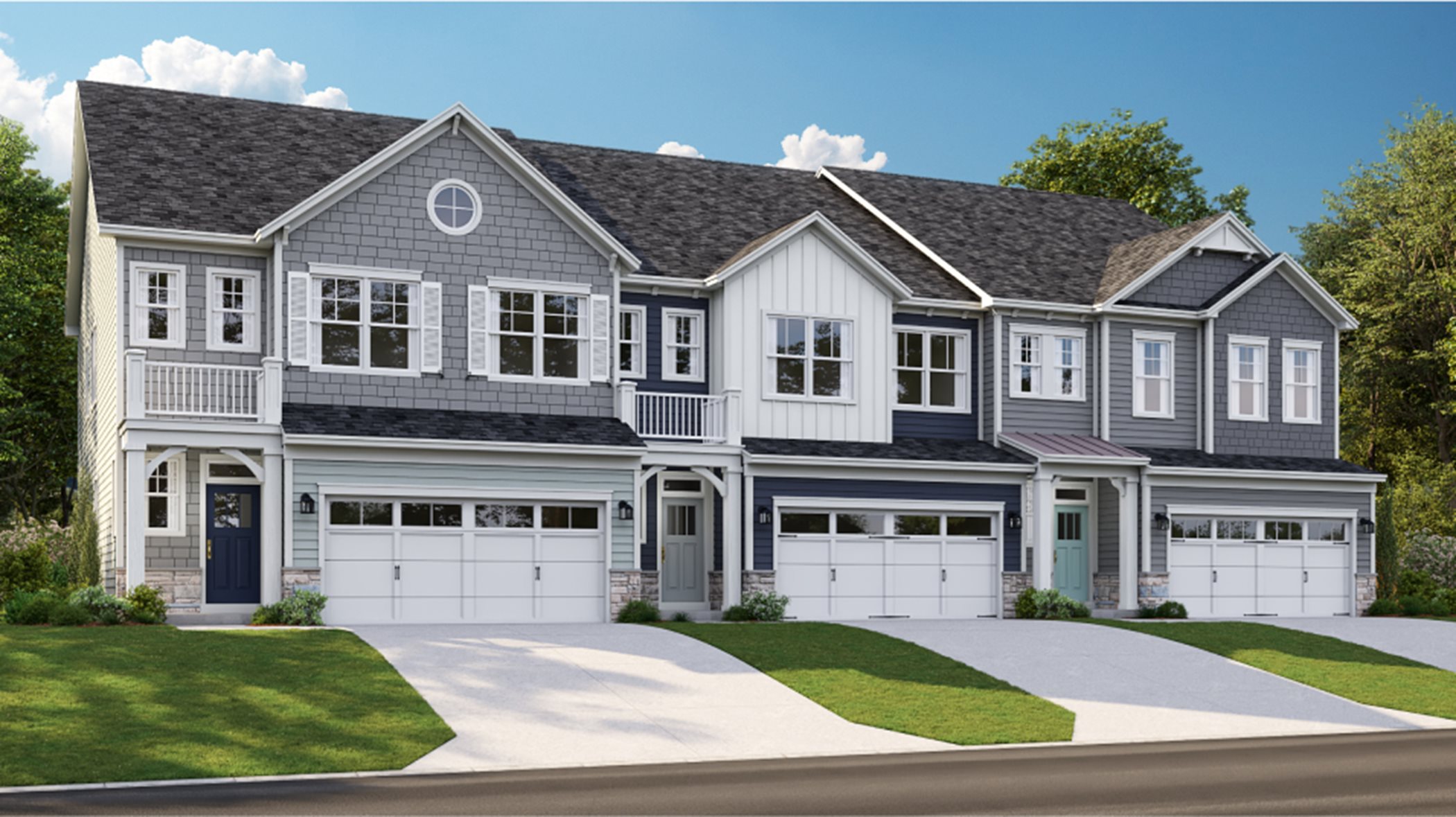 A row of townhomes in the MacArthur plan at Peninsula
